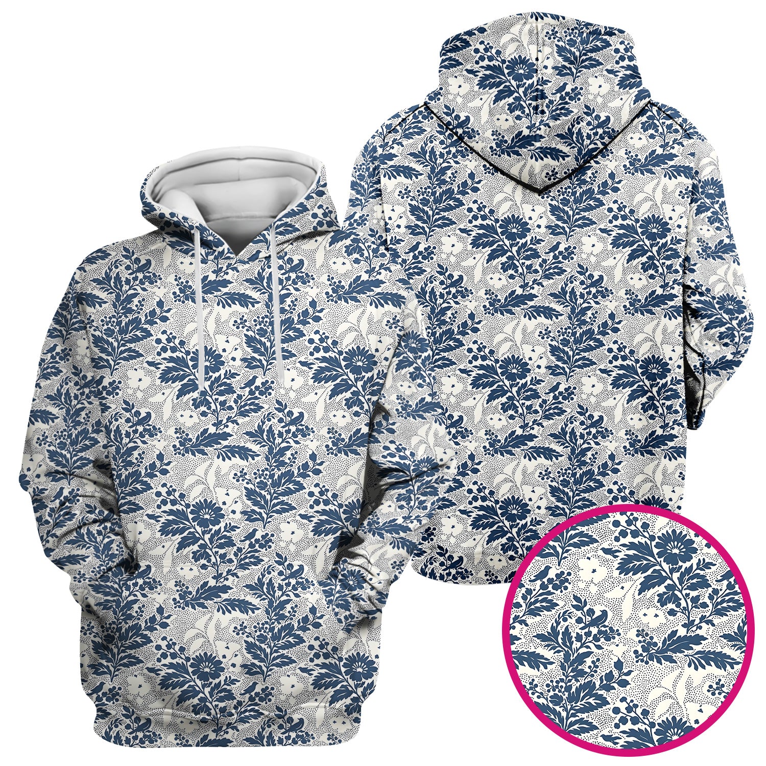 Cute Blue Floral Botanical Nurse Pattern Scrub Top, Breathable Fabrics Nursing Uniform