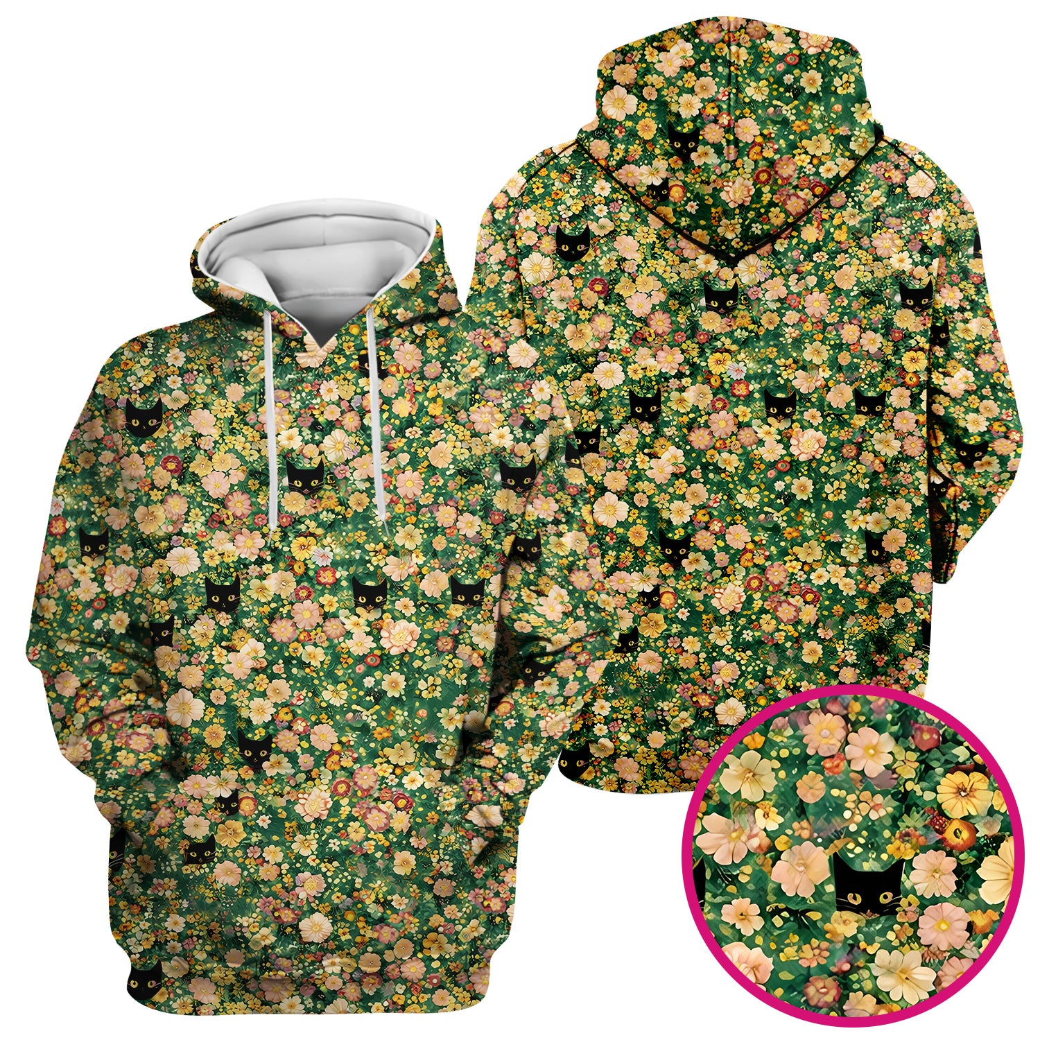 Cute Black Cat In Floral Garden Pattern Scrubs Top, Comfortable Scrubs for Nurses