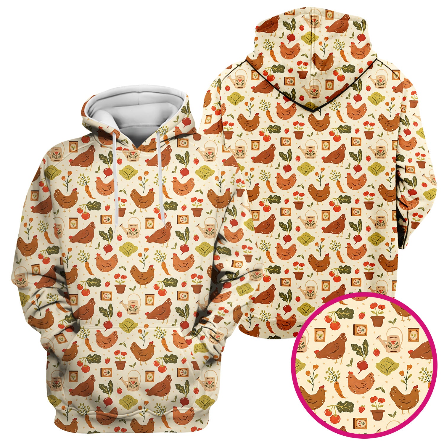 Rustic Farm Chicken Garden Vegetable Pattern Scrub Top, Comfortable Scrubs for Nurses