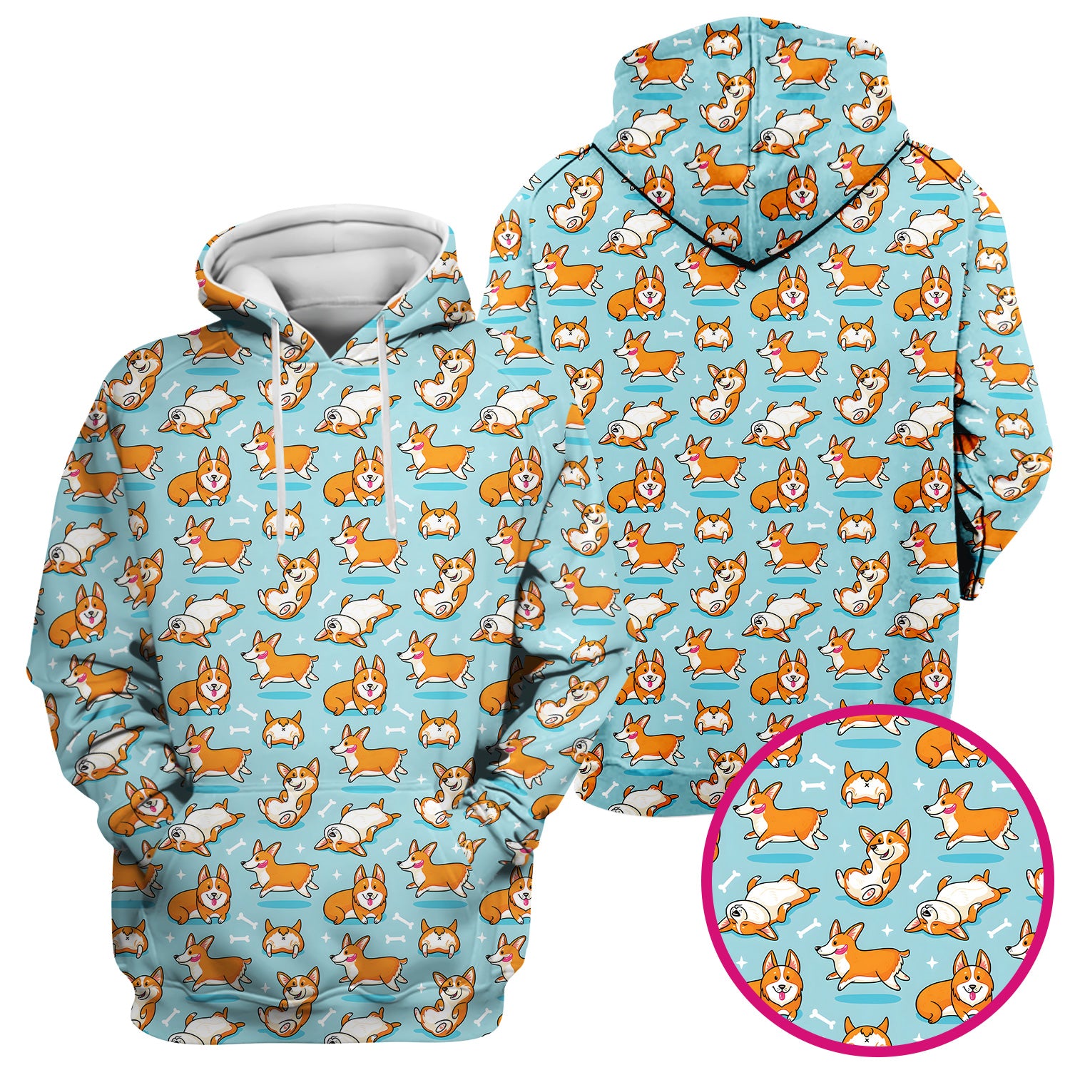 Corgi Dog Playing Rolling Bone Pattern Scrub Top, Breathable Fabrics Nursing Uniform