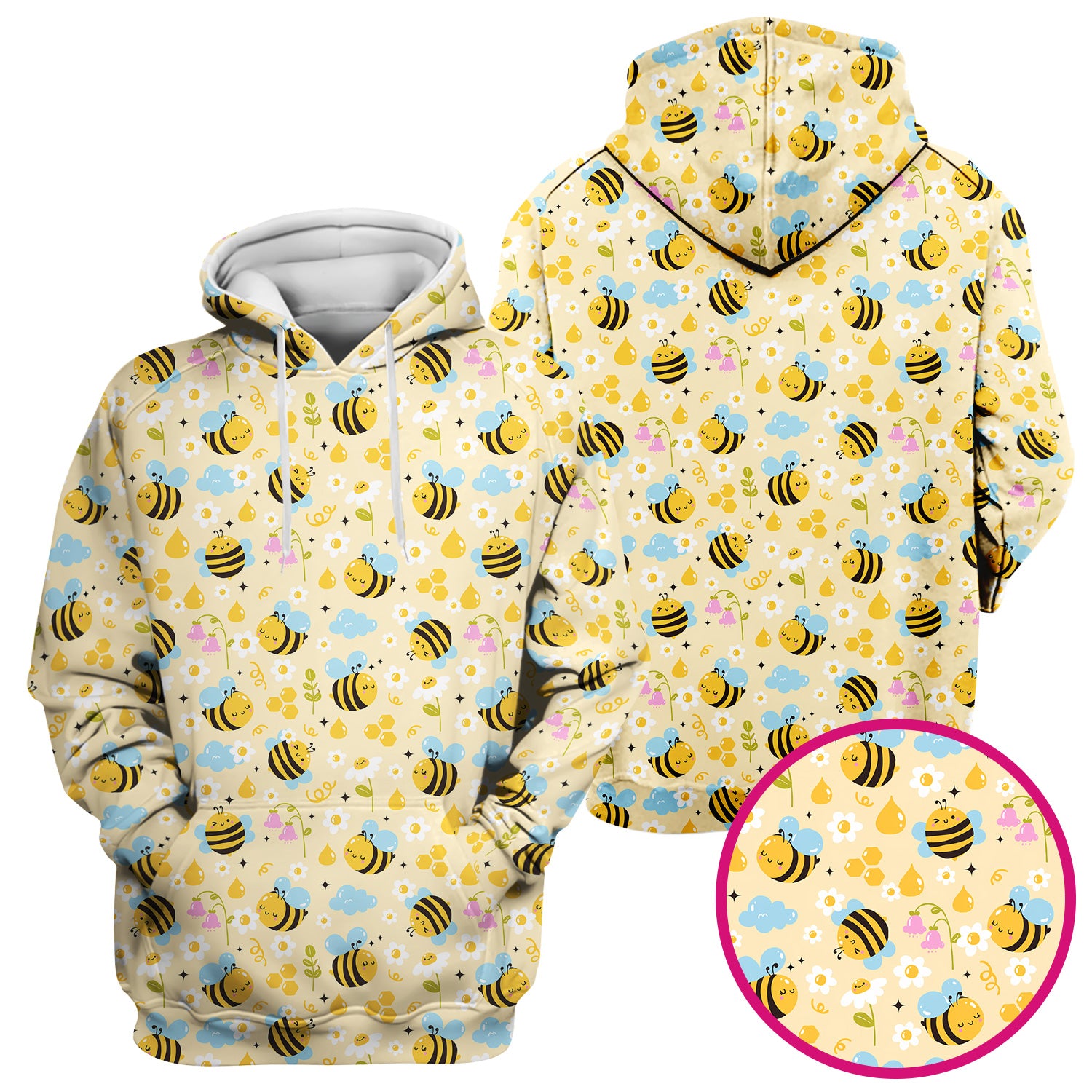 Honey Bee Flower Cloud Pattern Scrub Top, Breathable Fabrics Nursing Uniform