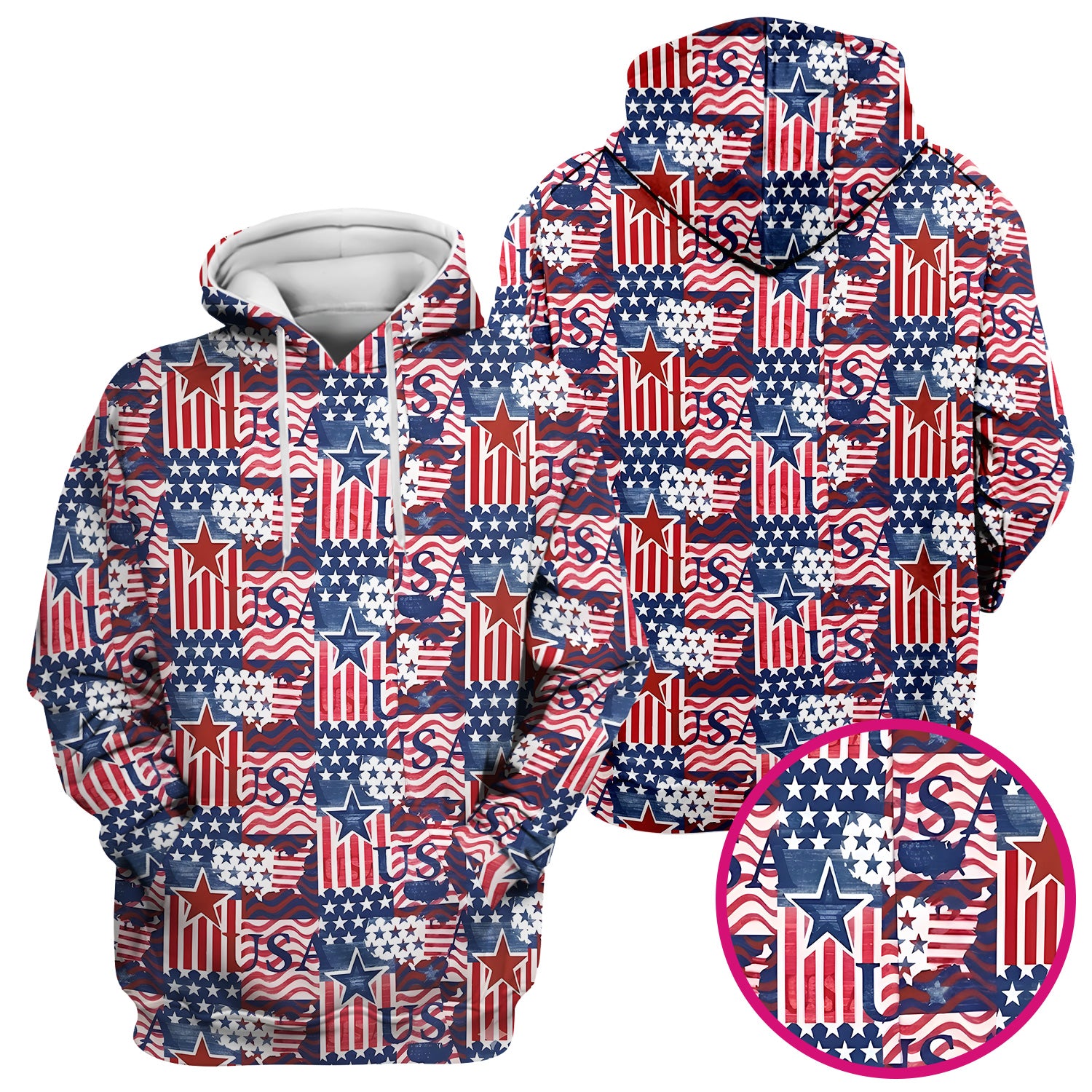 Patriotic USA Star Patchwork Pattern Scrub Top, Comfortable Scrubs for Nurses