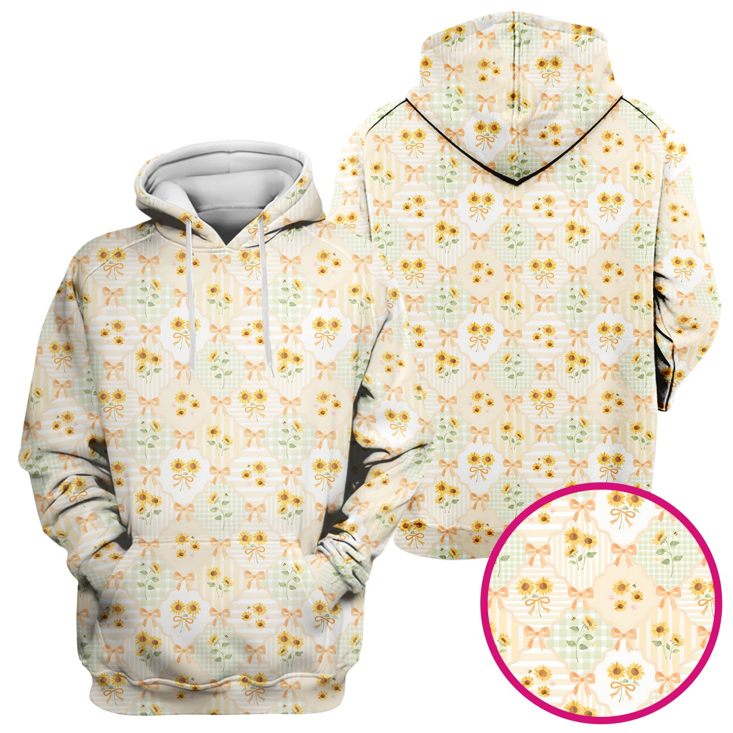 Cute Sunflower Ribbon Patchwork Pattern Scrub Top, Comfortable Scrubs for Nurses