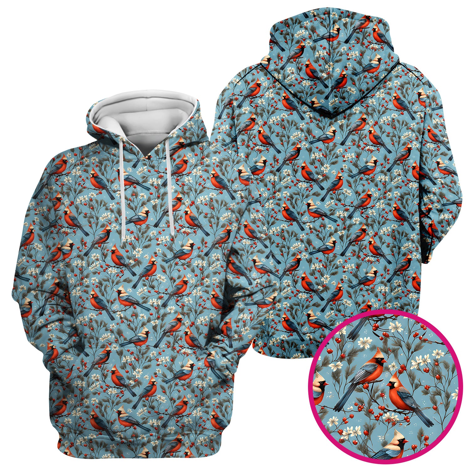 Cute Cardinal Berry Blossom Pattern Scrub Top, Comfortable Scrubs for Nurses