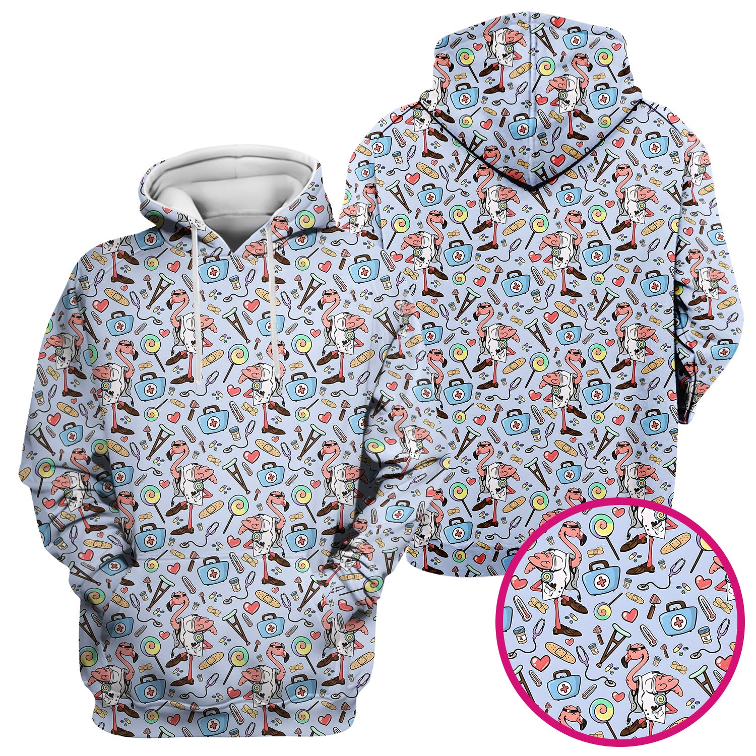 Flamingo Nurse Medical Care Pattern Scrub Top, Comfortable Scrubs for Nurses