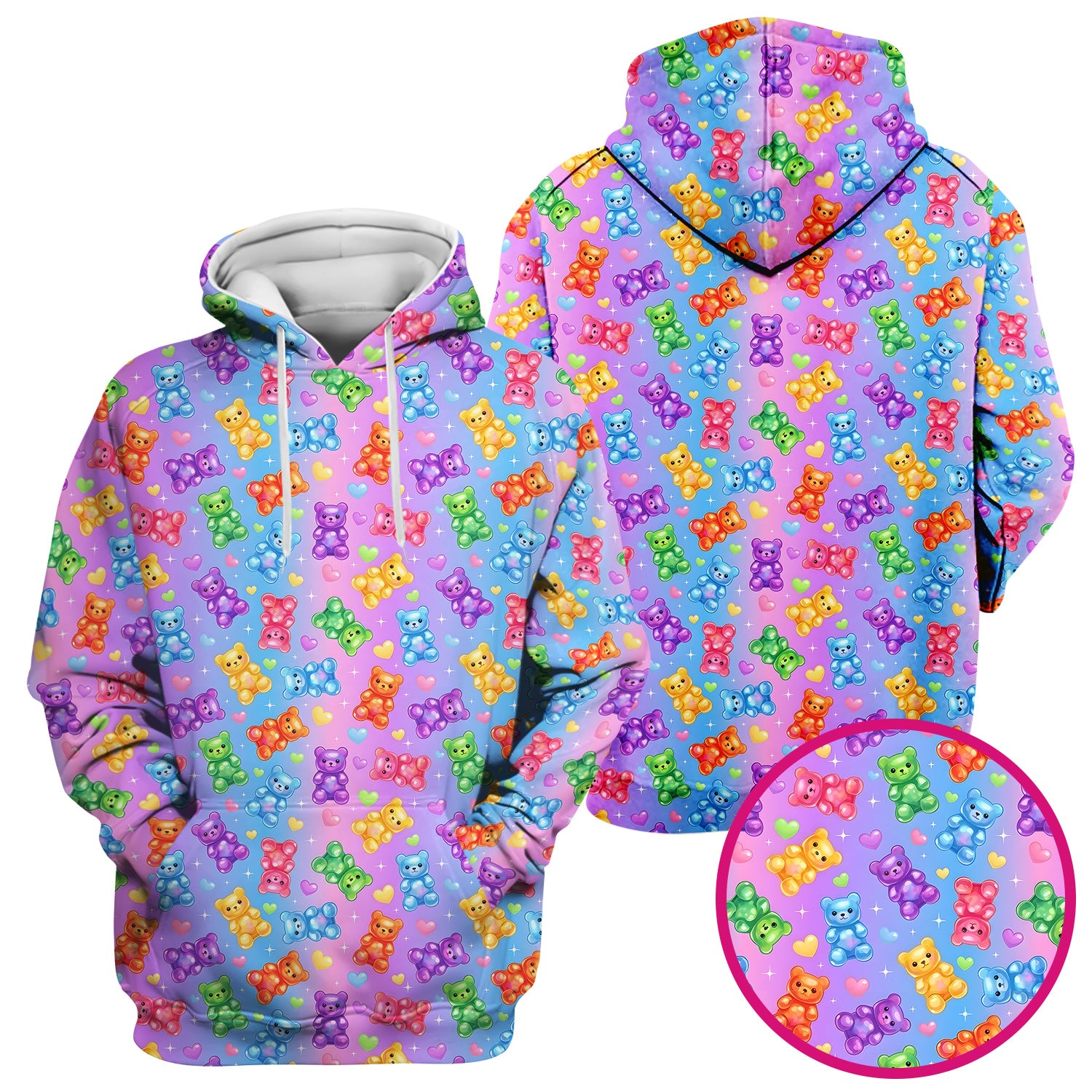 Colorful Gummy Bear Pattern Scrub Top, Breathable Fabrics Nursing Uniform