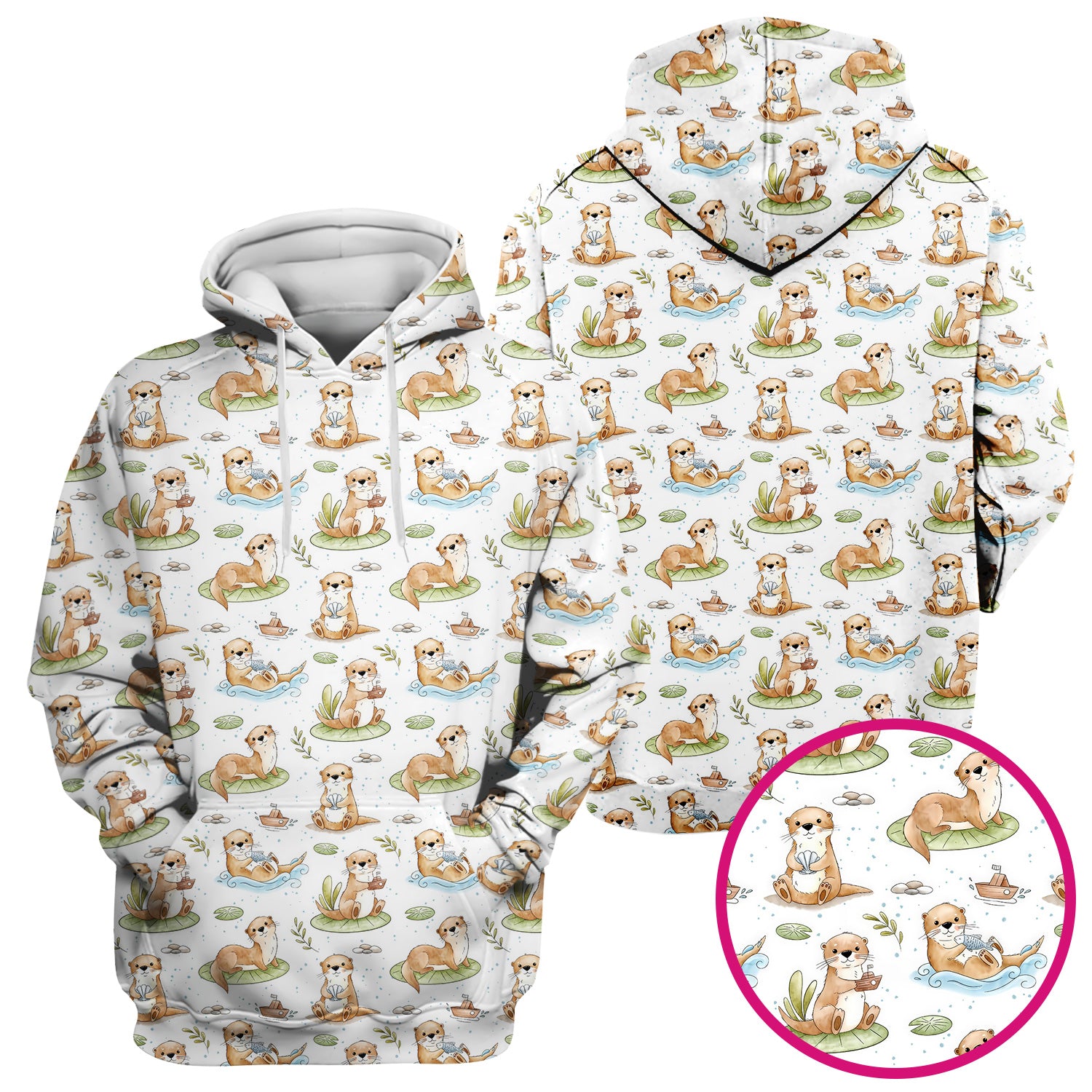 Cute Otter With Lily Pad Pattern Scrub Top, Comfortable Scrubs for Nurses