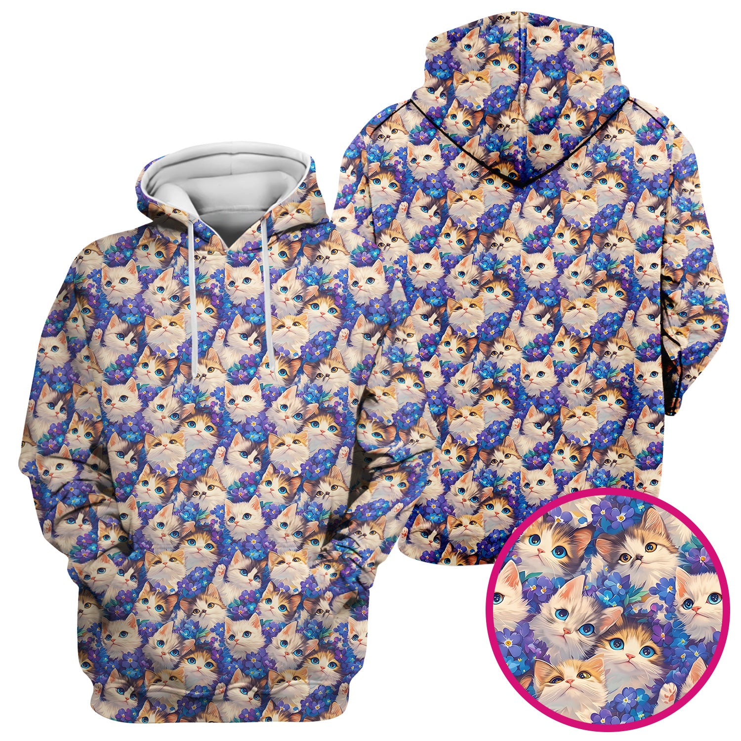 Cute Blue Eyed Kitten Pattern Scrub Top, Comfortable Scrubs for Nurses
