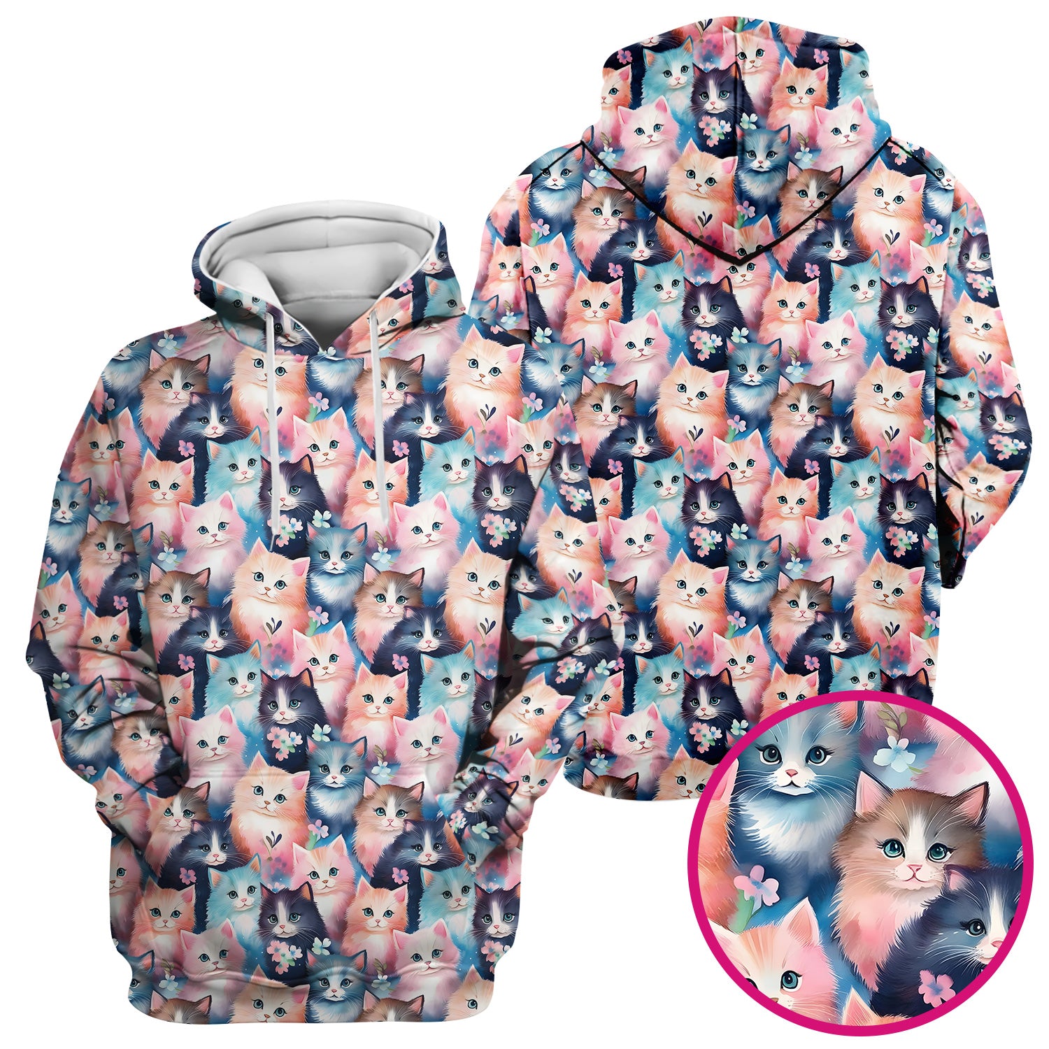 Pastel Kitten Pattern Scrub Top, Cute Aesthetic Cat Nursing Uniform for Women