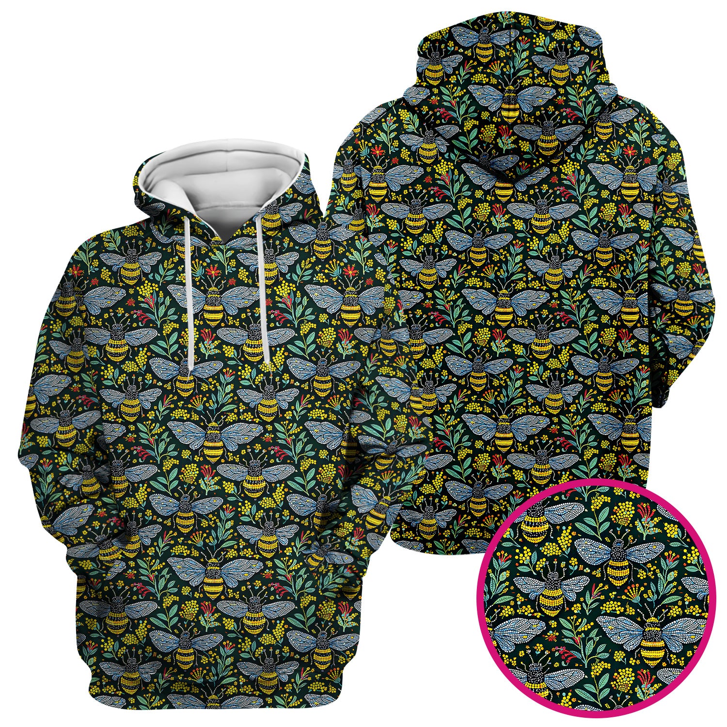 Honey Bee And Wildflower Garden Pattern Scrub Top, Comfortable Scrubs for Nurses
