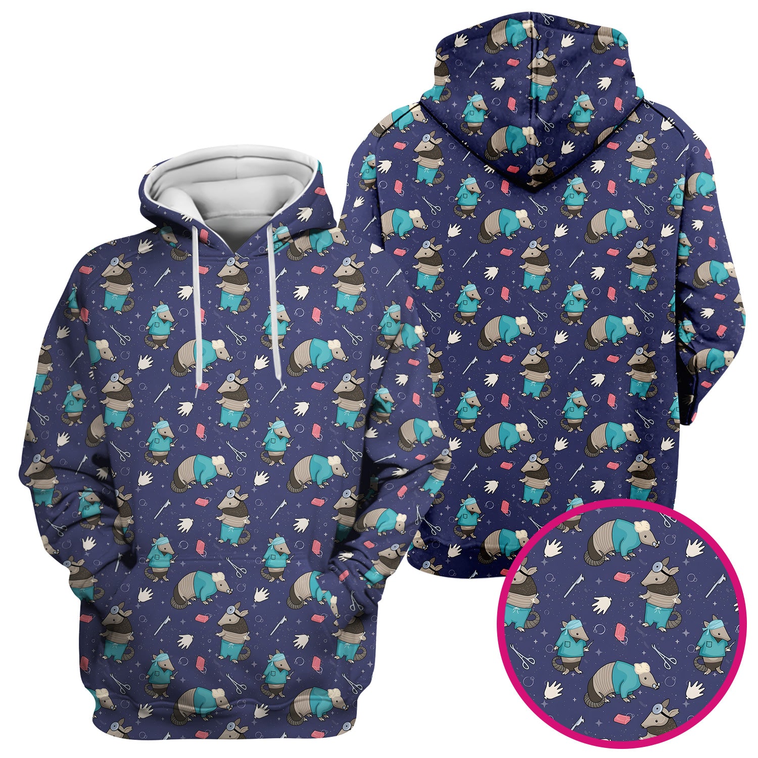 Armadillo Doctor Medical Tools Pattern Scrub Top, Comfortable Scrubs for Nurses