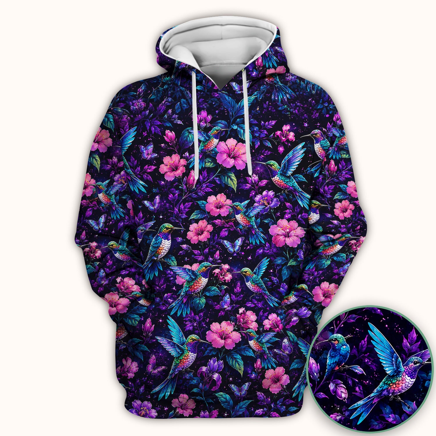 Vibrant Hummingbird Hibiscus Blossom Pattern Scrub Top, Comfortable Scrubs for Nurses