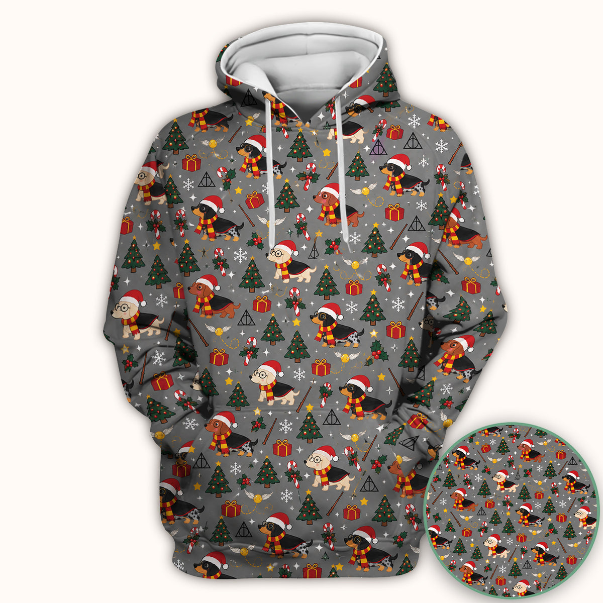 Christmas Wizard Dachshunds Pattern Scrub Top, Comfortable Scrubs for Nurses