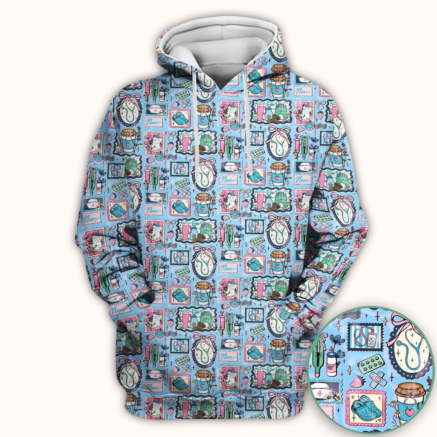 Medical Tools Stethoscope Syringe Frame Scrub Top, Breathable Fabrics Nursing Uniform