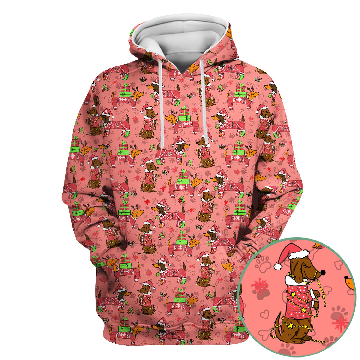 Holiday Dachshund Scrub Top for Nurses - Christmas Sausage Dog Santa with Paw Prints - Funny Medical Shirt RN LPN CNA Gift