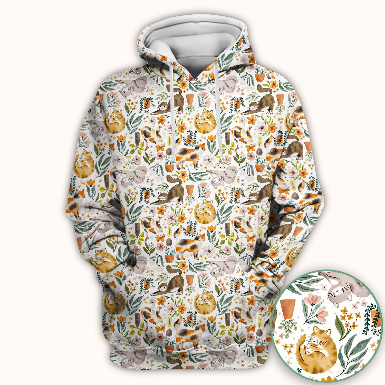 Cat Wildflower Garden Floral Pattern Scrub Top, Comfortable Scrubs for Nurses