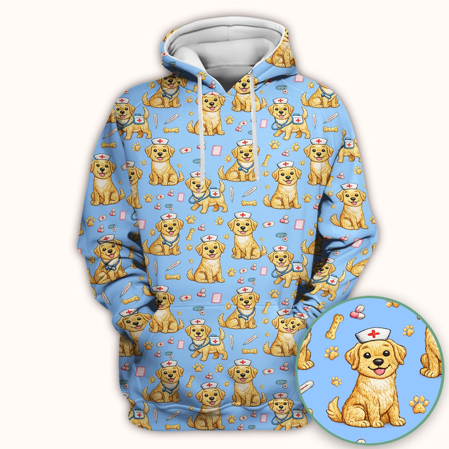 Cute Puppy Nurse Medical Print Scrub Top, Comfortable Scrubs for Nurses
