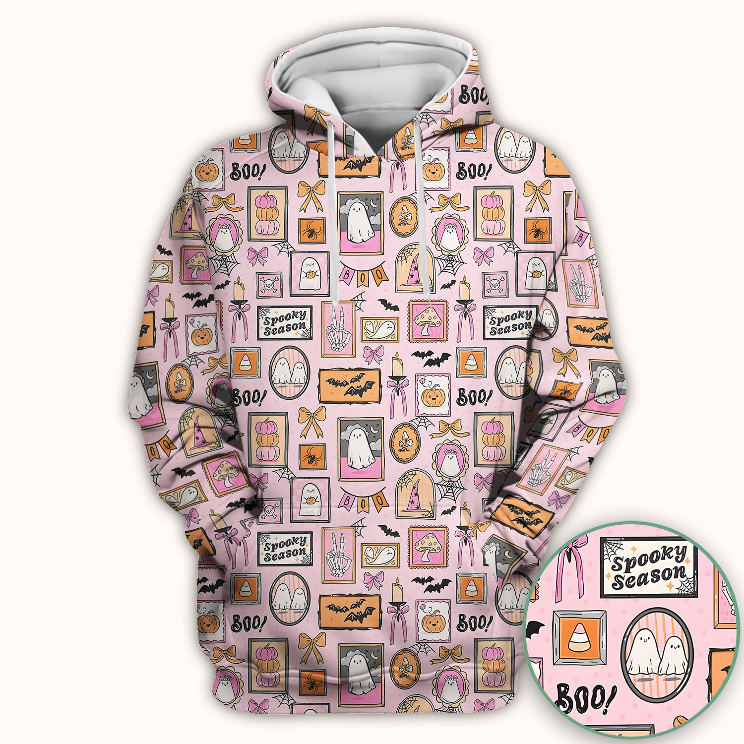 Pink Halloween Ghost Gallery Print Scrub Top, Comfortable Scrubs for Nurses