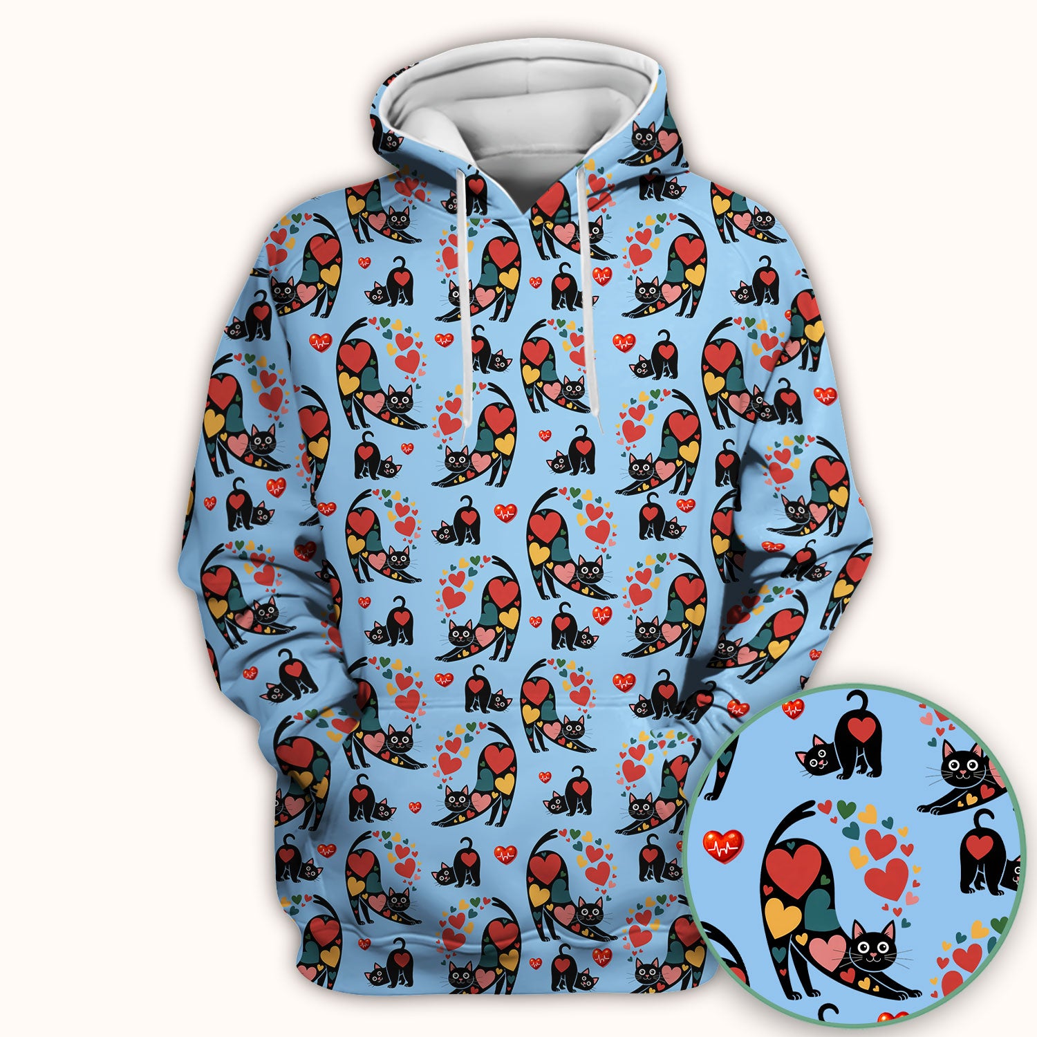 Playful Cat Valentine Heart Print Nurse Scrub Top, Comfortable Scrubs for Nurses