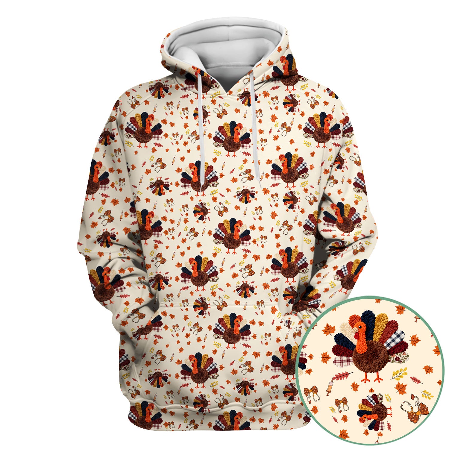 Funny Thanksgiving Nurse Scrub Top - Fall Leaves and Pumpkin Shirt - Autumn Turkey Med Uniform Gift for RN CNA LPN