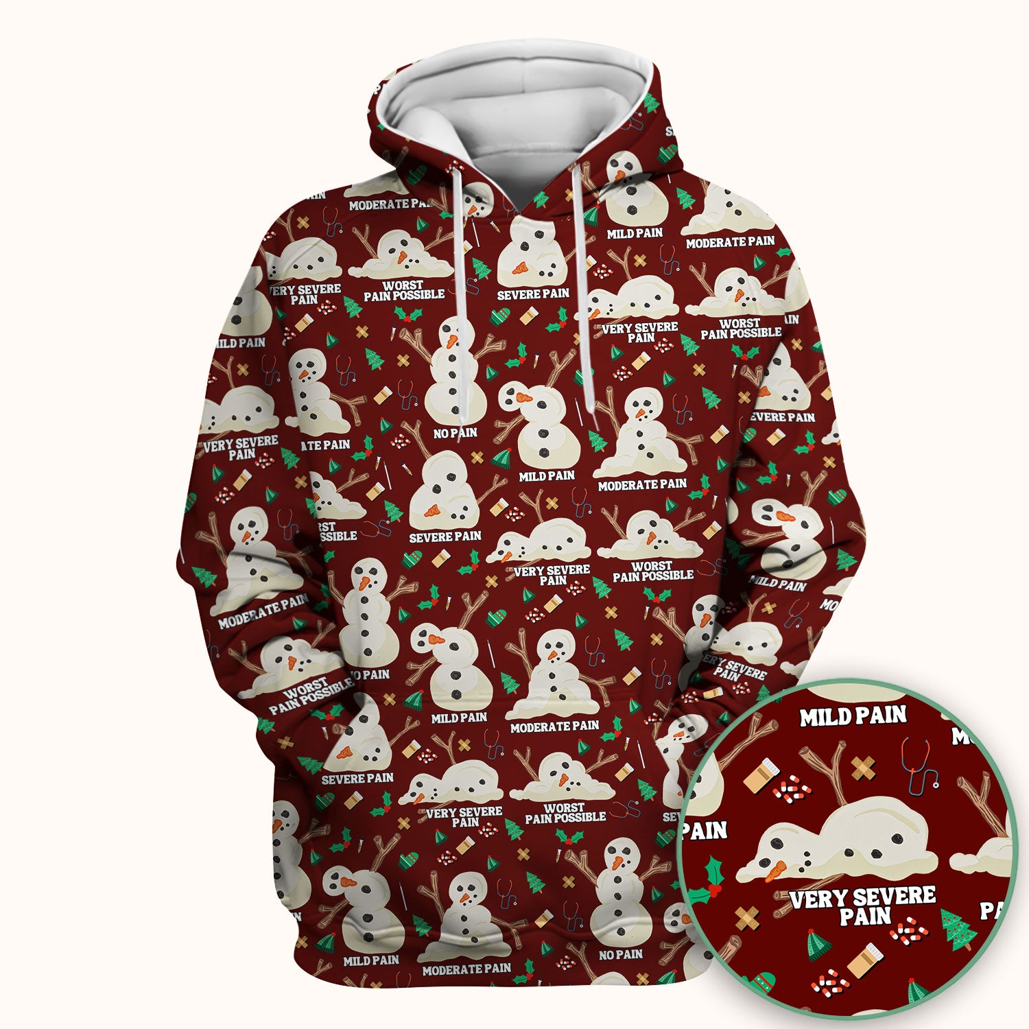 Funny Snowman Pain Scale Scrub Top for Nurse - Christmas Medical Shirt for Women RN LPN CNA - Cute Winter Nursing Uniform