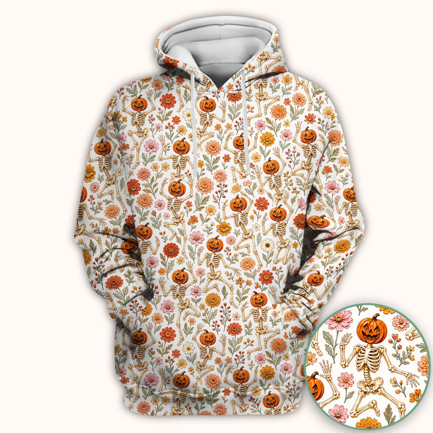 Halloween Pumpkin Skeleton Floral Scrub Top, Comfortable Scrubs for Nurses