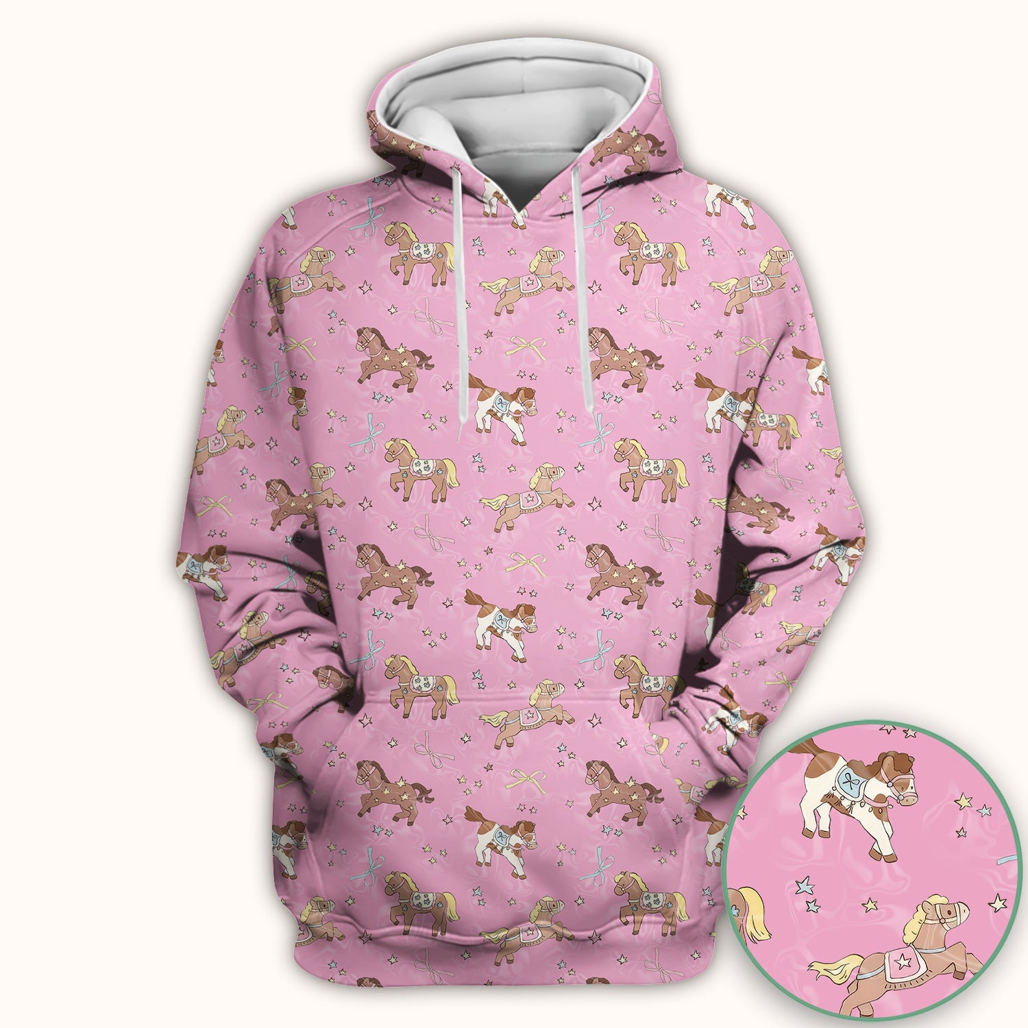 Cute Pony Star Pattern Scrub Top, Comfortable Scrubs for Nurses