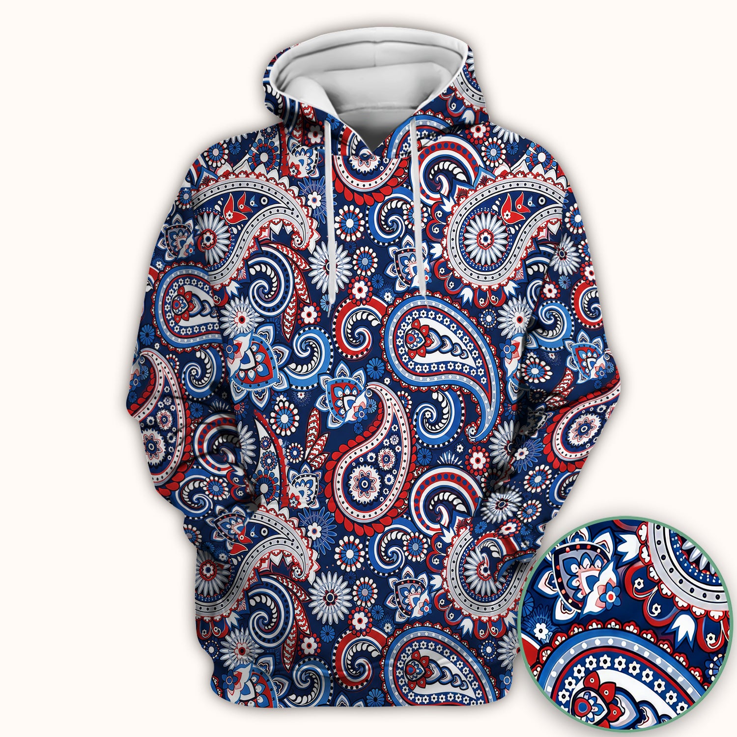 Patriotic Red White Blue Paisley Pattern Scrub Top, Comfortable Scrubs for Nurses