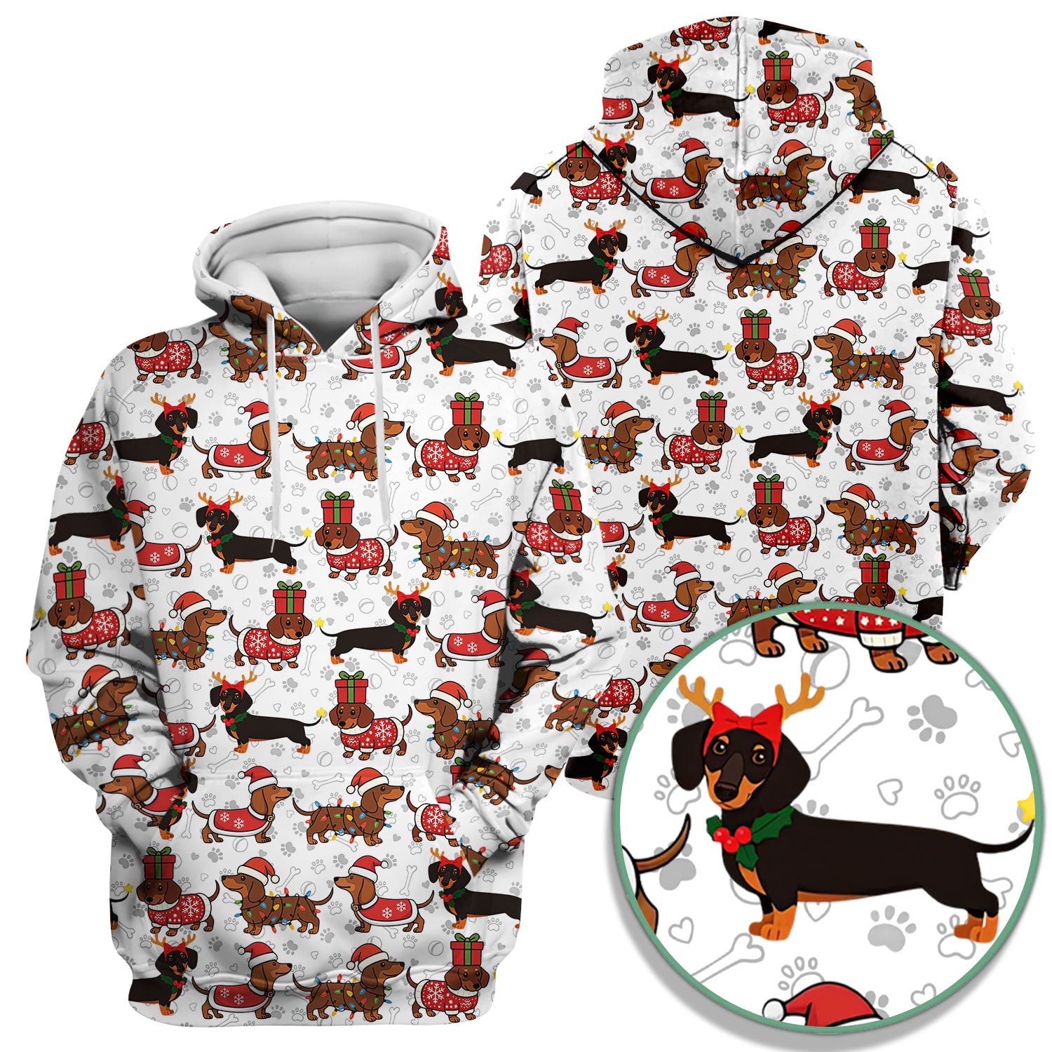 Cute Christmas Dachshund Shirt - Funny Wiener Dog in Santa Costume Multi Colors - Holiday Sausage Dog T-Shirt Gift for Pet Lovers