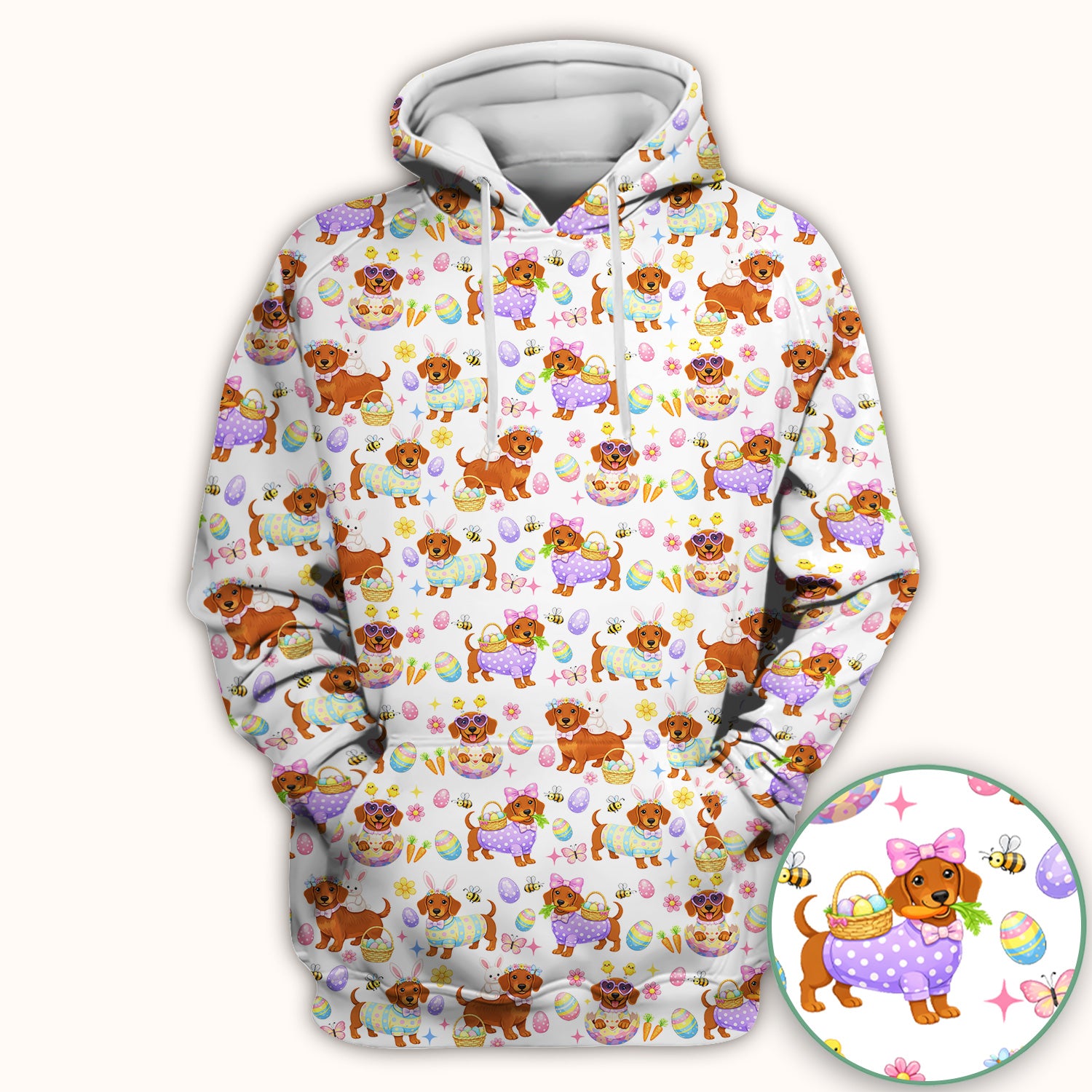 Cute Easter Dachshund Dog Pattern Scrub Top, Breathable Healthcare Uniform Top