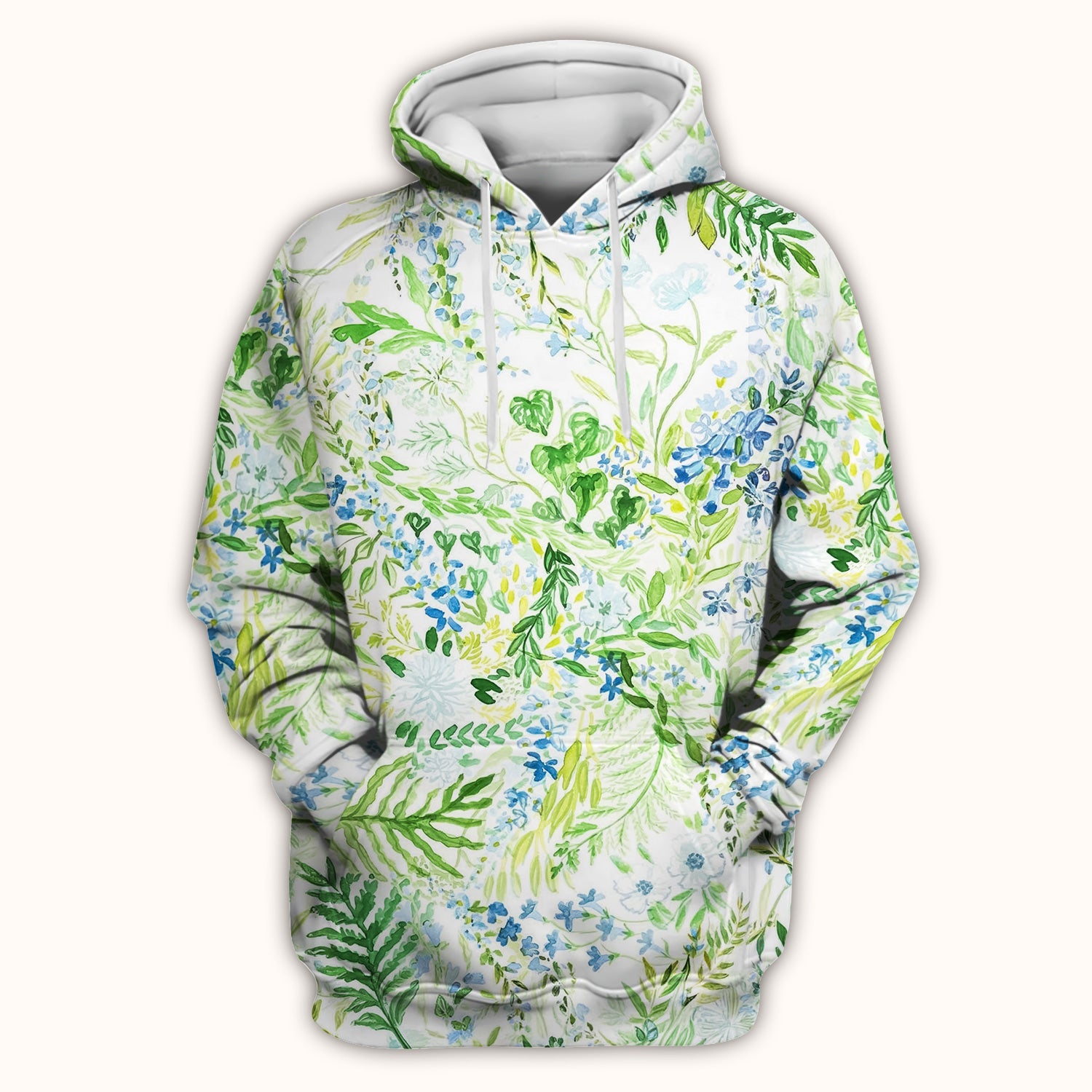 Green Botanical Floral Pattern Scrub Top, Breathable Healthcare Uniform Top