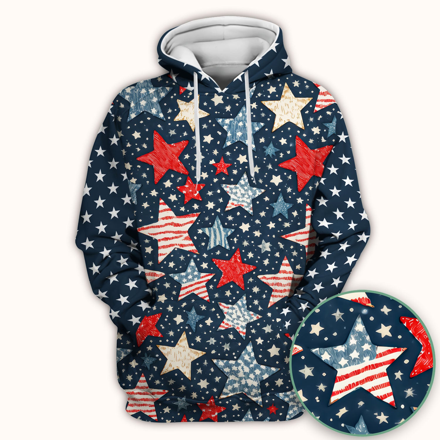 Patriotic Star Pattern Medical Scrub Top, Breathable Fabrics Nursing Uniform