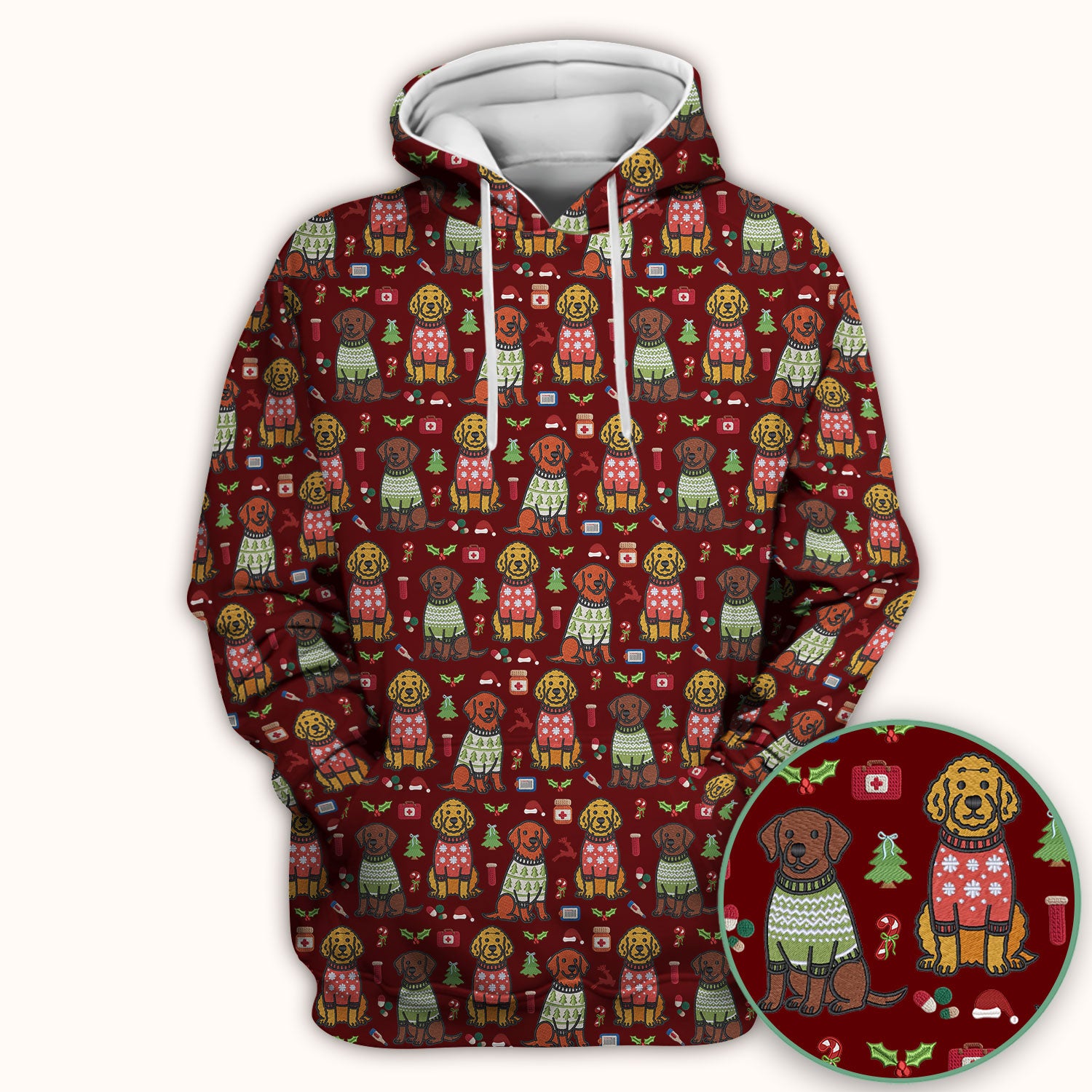 Golden Retriever Christmas Scrub Top, Cute Holiday Dog Nurse Pattern Shirt, Breathable Fabrics Nursing Uniform