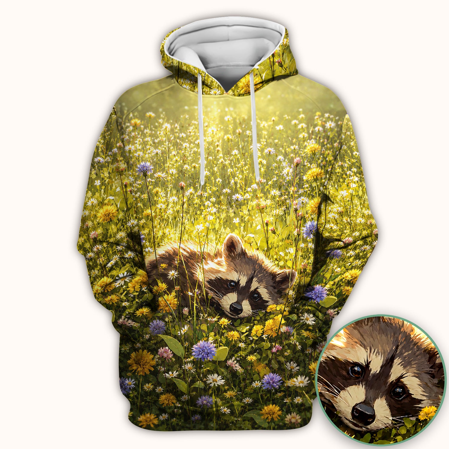 Meadow Raccoon Wildflower Garden Pattern Scrub Top, Comfortable Scrubs for Nurses