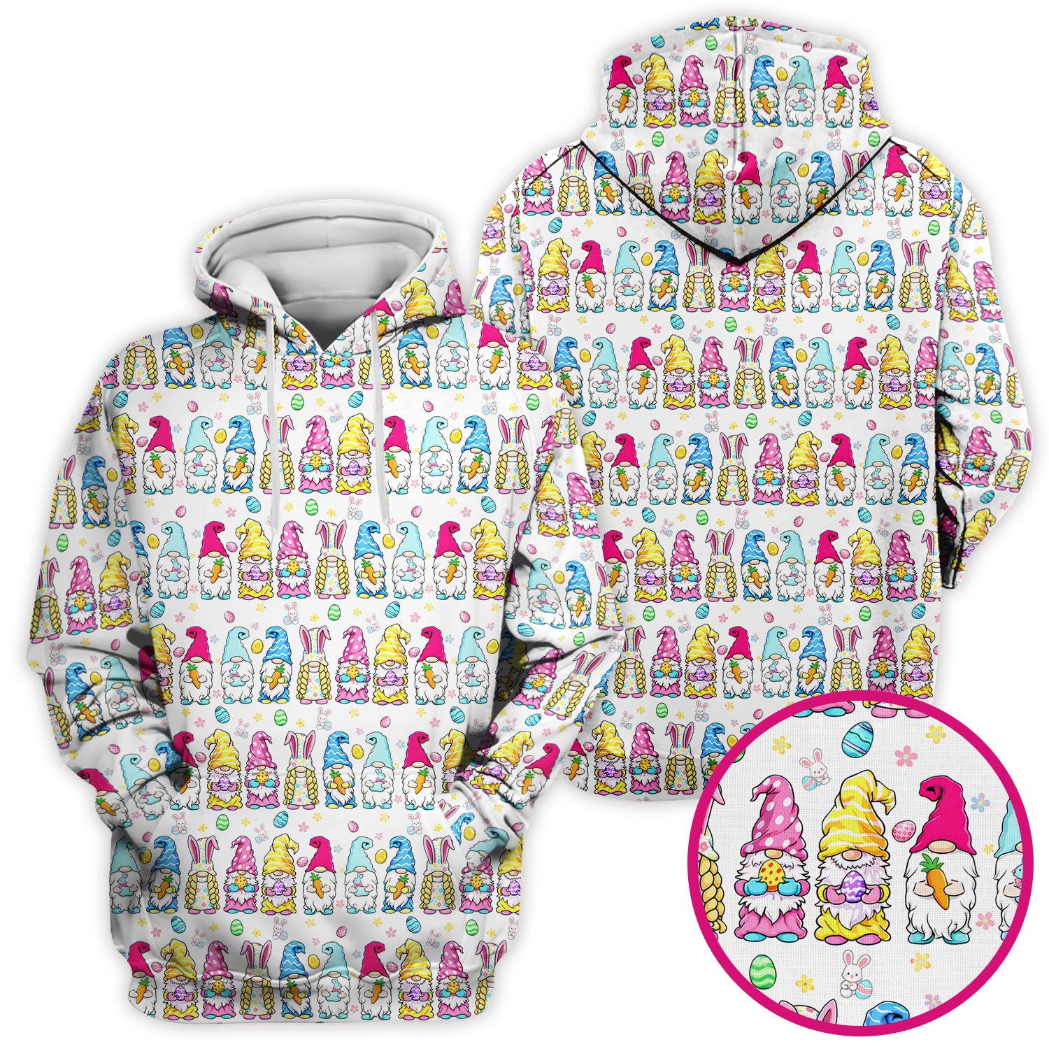 Colorful Easter Gnome Bunny Eggs Print Scrub Top, Comfortable Scrubs for Nurses