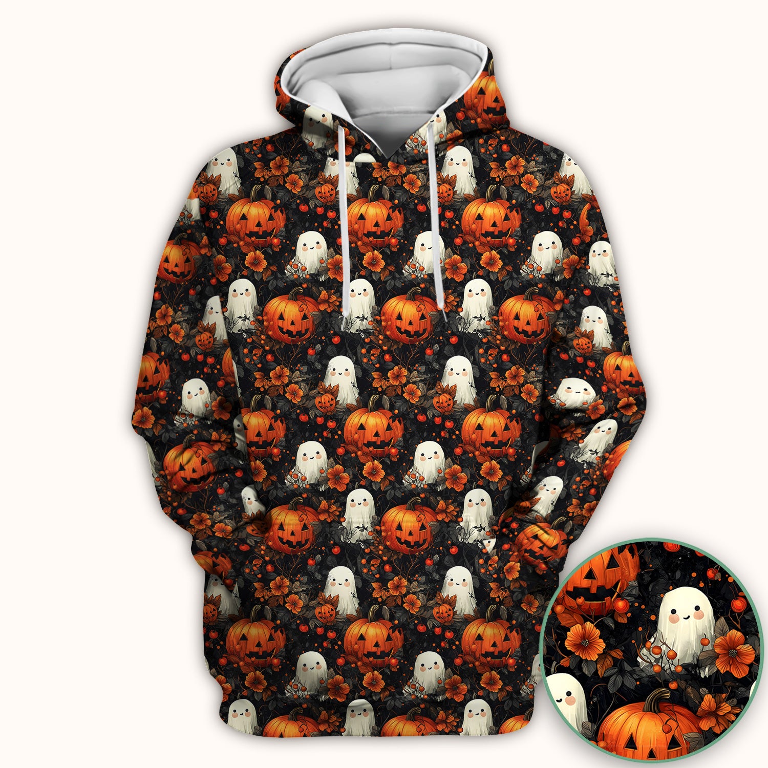 Spooky Halloween Ghost And Pumpkin Pattern Scrub Top, Comfortable Scrubs for Nurses