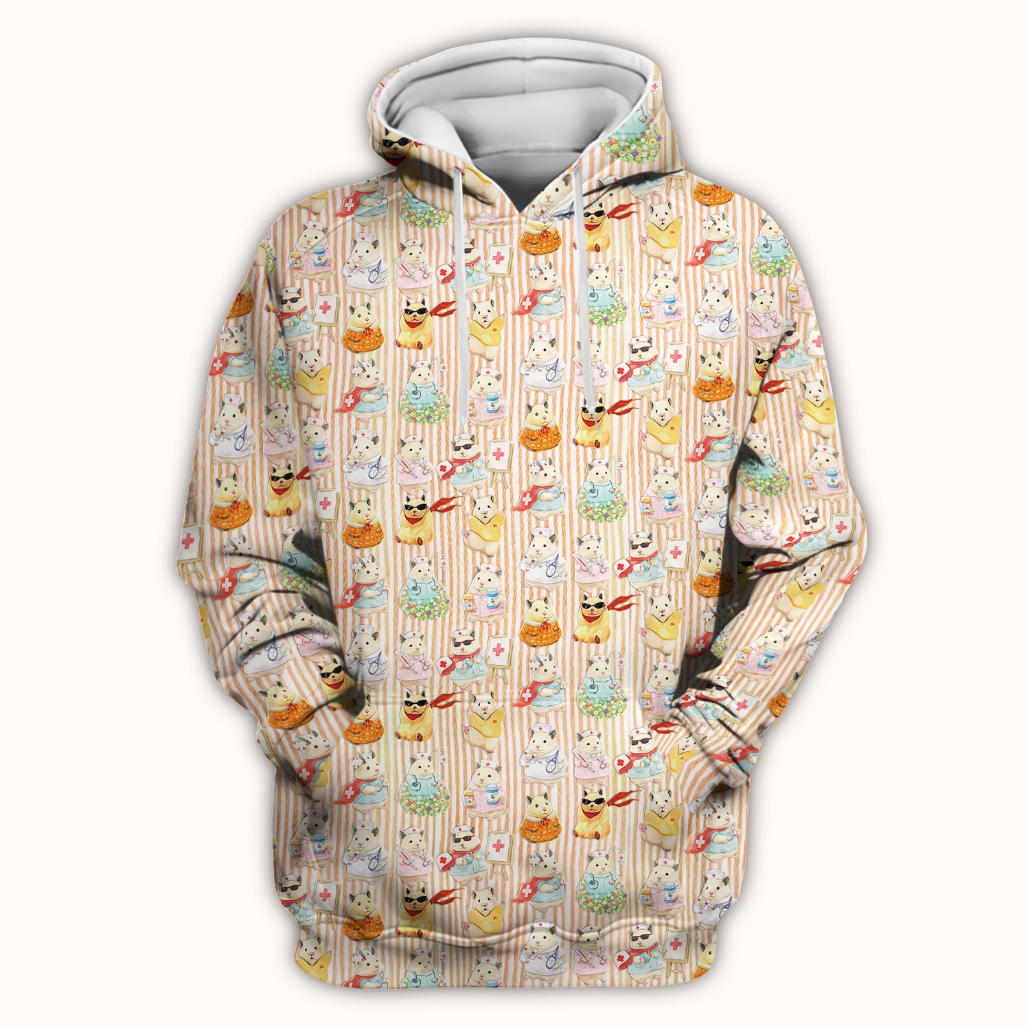 Cute Nurse Hamster Pattern Scrubs Top, Comfortable Scrubs for Nurses