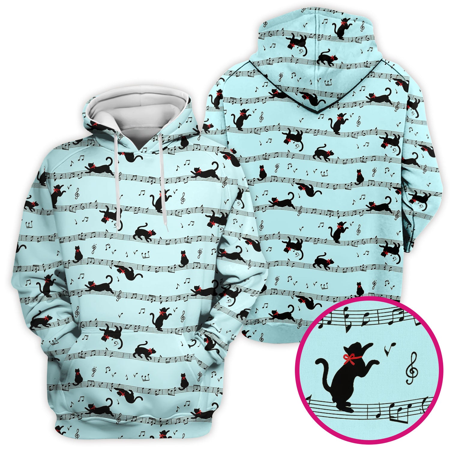 Cute Dancing Black Cat Music Staff Pattern Scrub Top, Comfortable Scrubs for Nurses