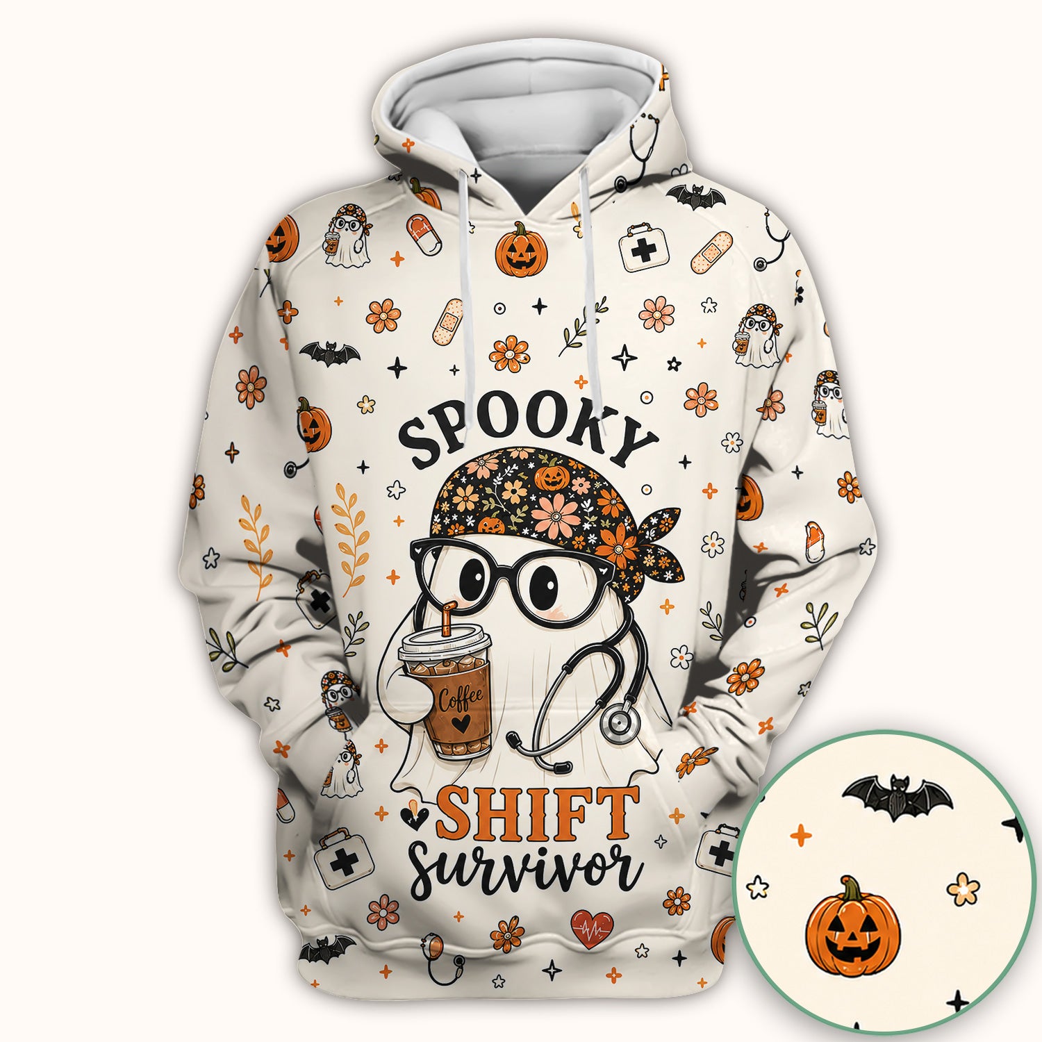 Halloween Shift Survivor Ghost Scrub Top, Comfortable Scrubs for Nurses
