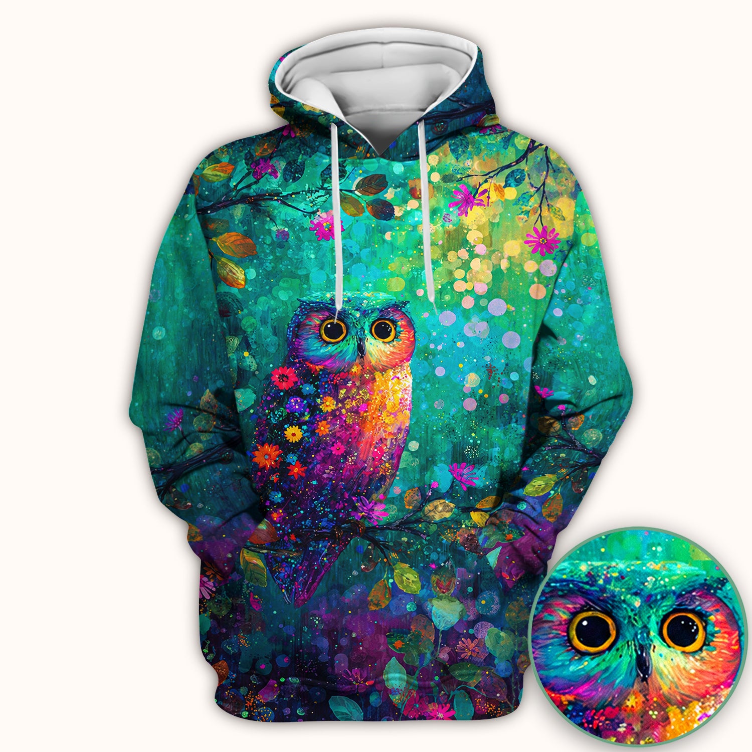 Colorful Owl Forest Pattern Scrub Top, Comfortable Scrubs for Nurses