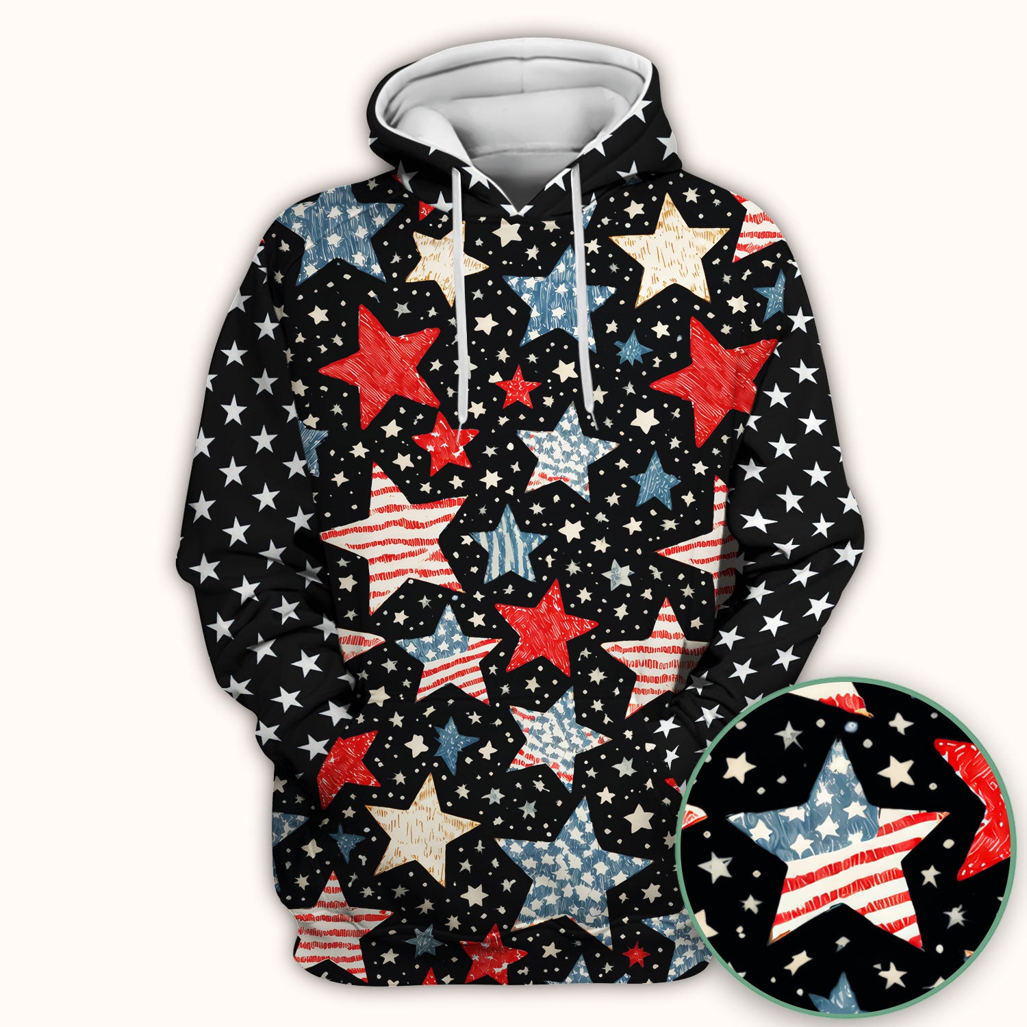 Patriotic Star Pattern Medical Scrub Top, Breathable Fabrics Nursing Uniform