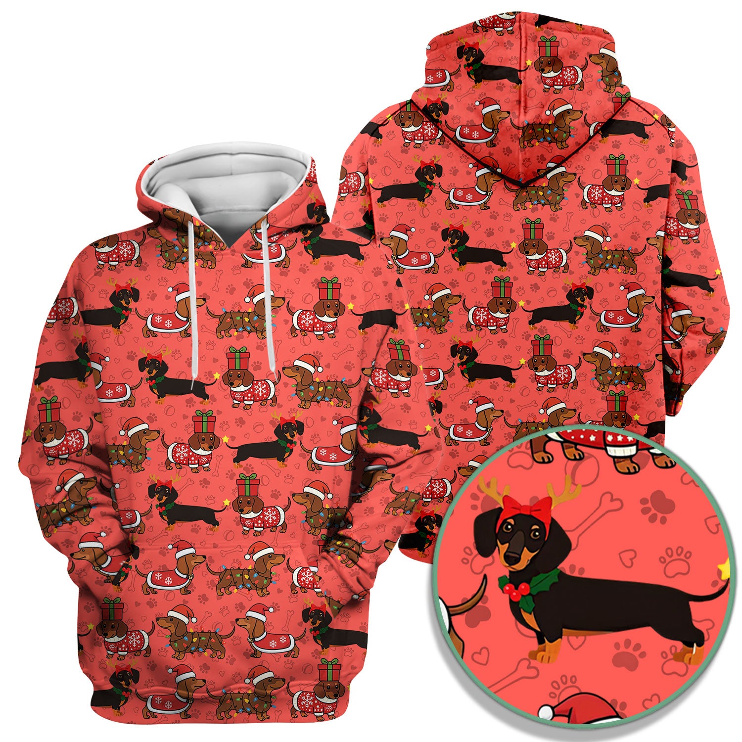 Cute Christmas Dachshund Shirt - Funny Wiener Dog in Santa Costume Multi Colors - Holiday Sausage Dog T-Shirt Gift for Pet Lovers