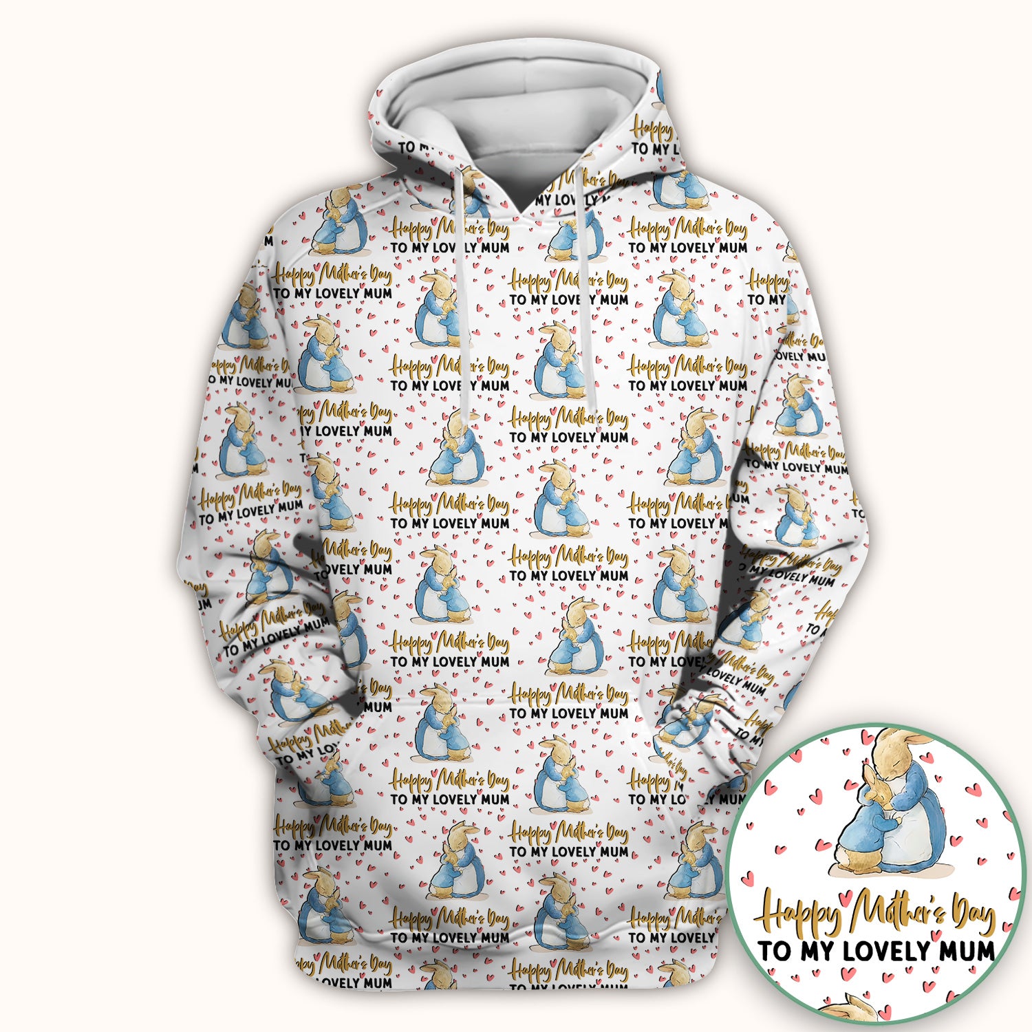 Happy Mothers Day Bunny Love Pattern Scrubs Top, Comfortable Scrubs for Nurses