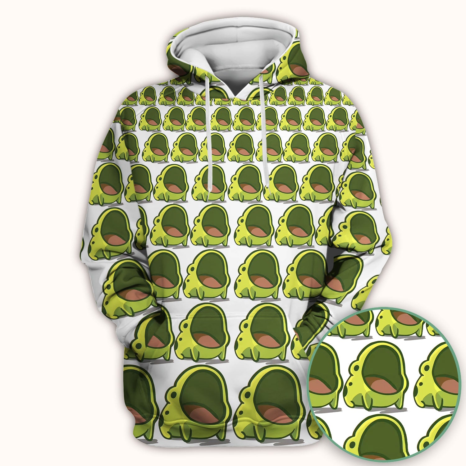 Cute Green Frog Cartoon Pattern Scrub Top, Breathable Fabrics Nursing Uniform