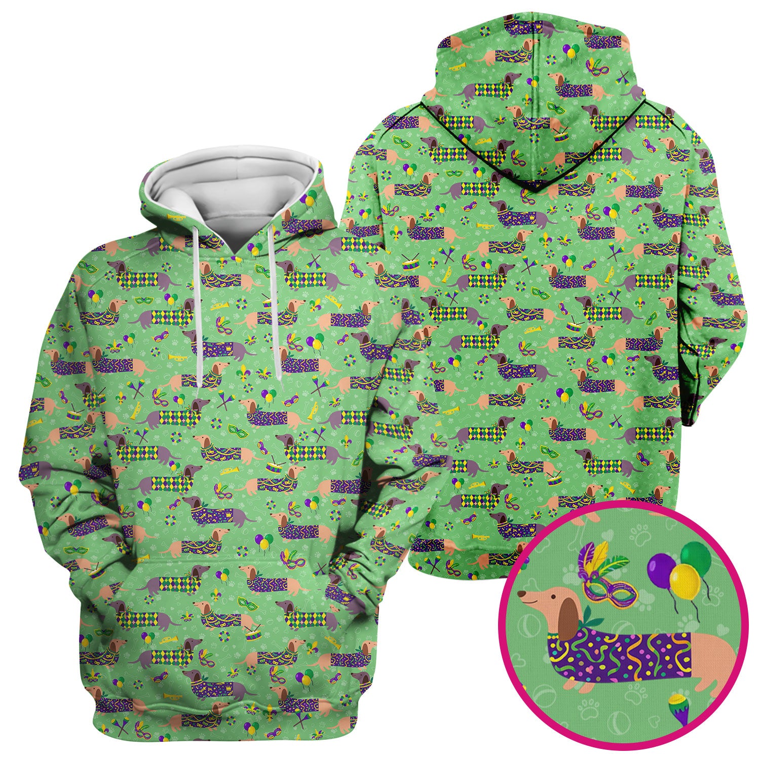 Mardi Gras Dachshund Nurse Scrub Top, Wiener Dog Holiday Pattern Nurses Shirt, Comfortable Uniform Scrubs For Nursing