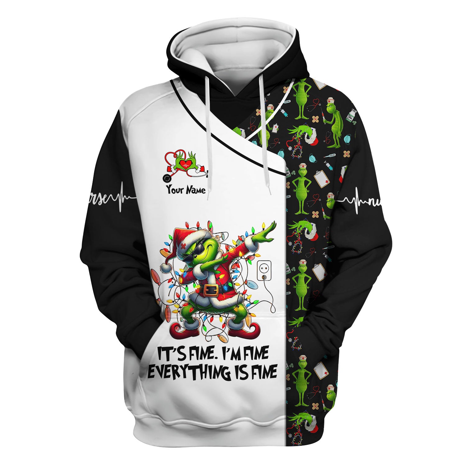 Funny Grinch Christmas Nurse Scrub - Everything Is Fine Shirt - Holiday Medical Uniform for Women - Xmas Gift for RN LPN CNA