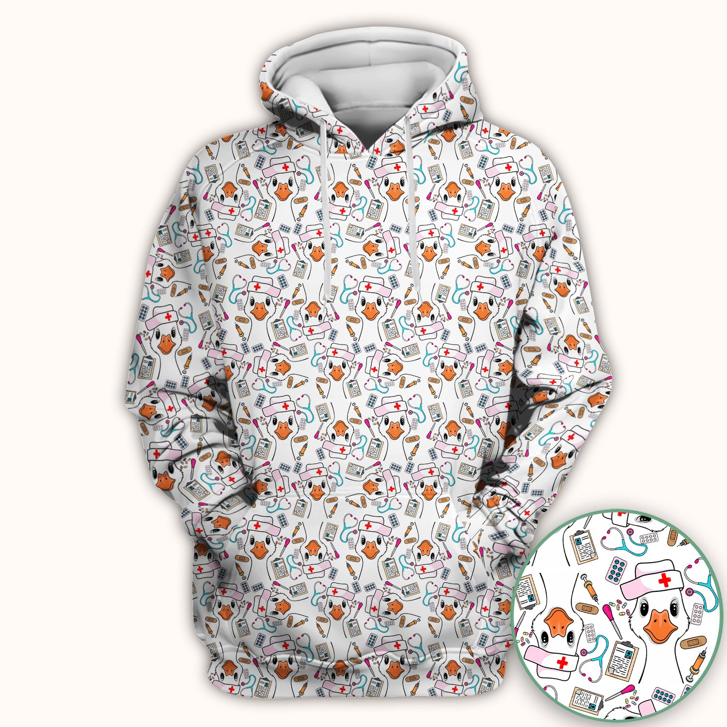 Duck Wearing Hat With Medical Tools Scrub Top, Breathable Fabrics Nursing Uniform
