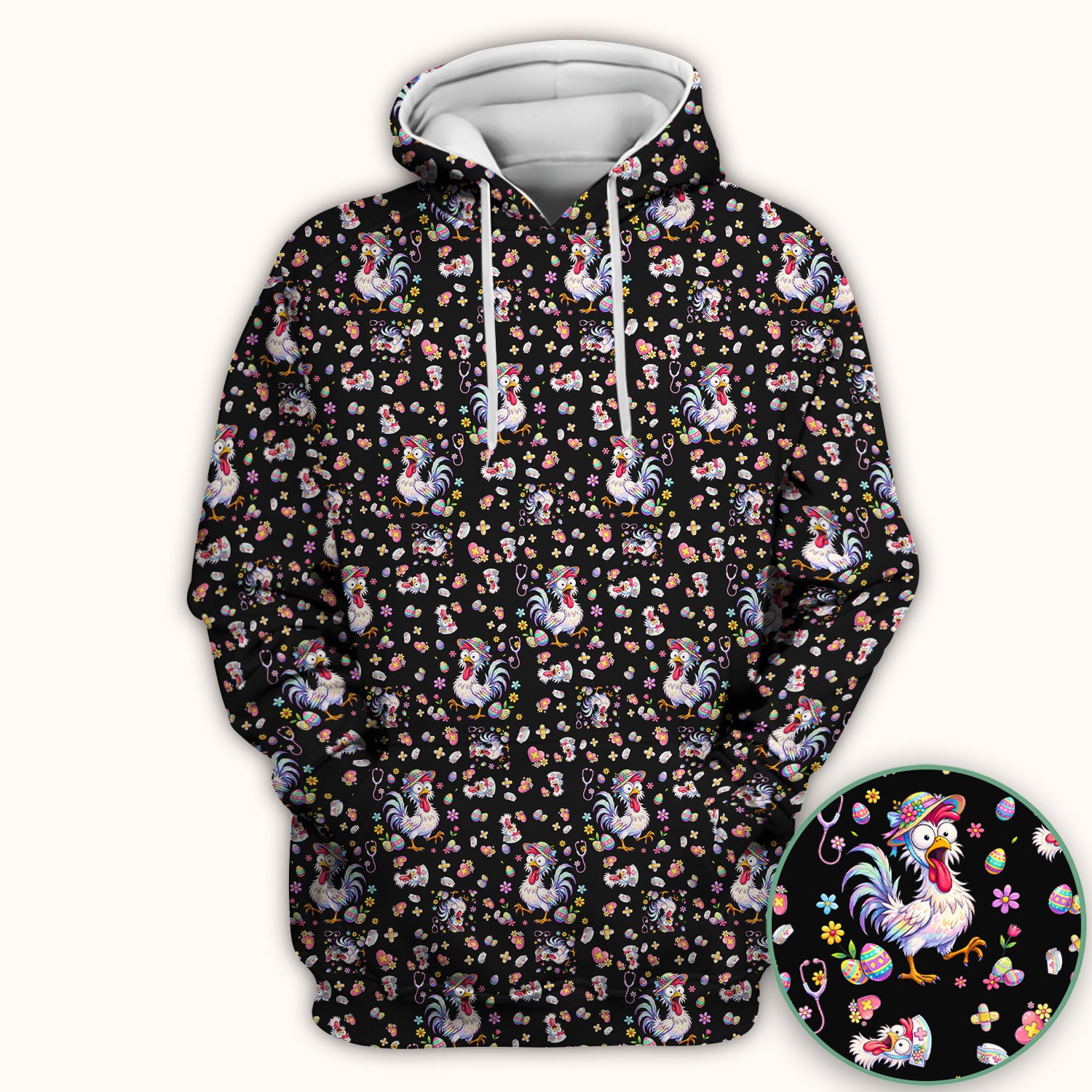 Funny Easter Nurse Chicken Pattern Scrub Top, Comfortable Scrubs for Nurses