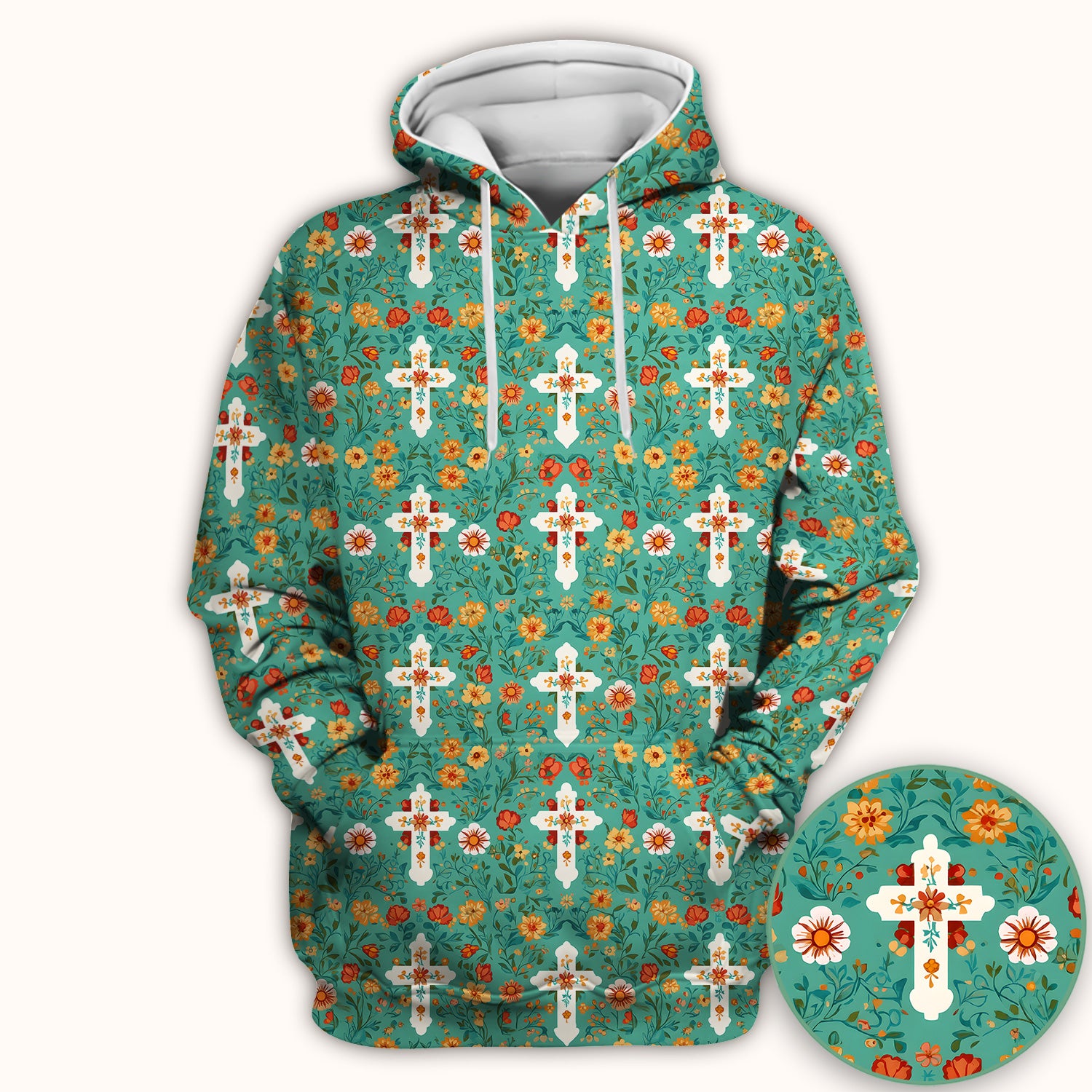 Christian Faith Floral Cross Pattern Scrub Top, Comfortable Scrubs for Nurses
