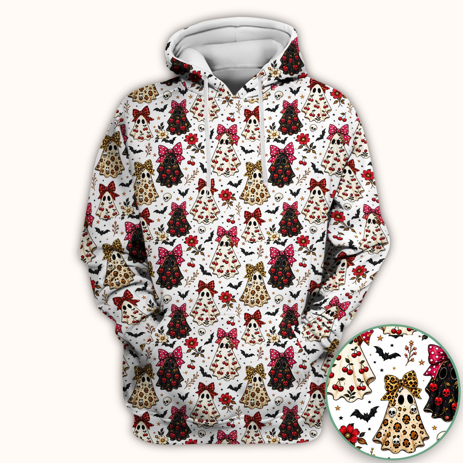Spooky Halloween Ghost Pattern Scrub Top, Comfortable Scrubs for Nurses